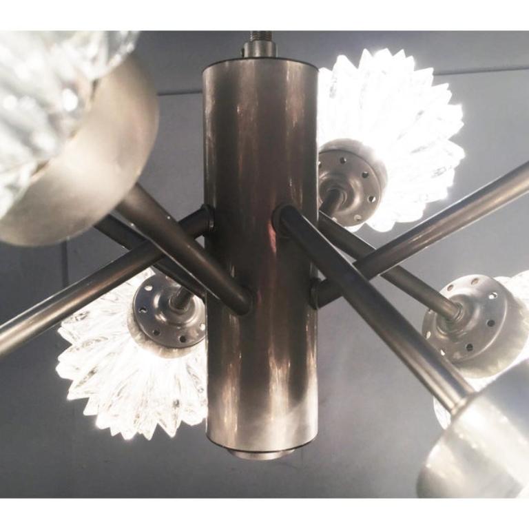 Mid-Century Modern MidCentury German Space Age Glass and Metal Chandelier from Richard Essig, 1960s For Sale