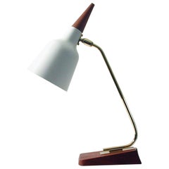 Midcentury German Teak and Brass Table Desk Lamp by Kaiser Leuchten, 1950s