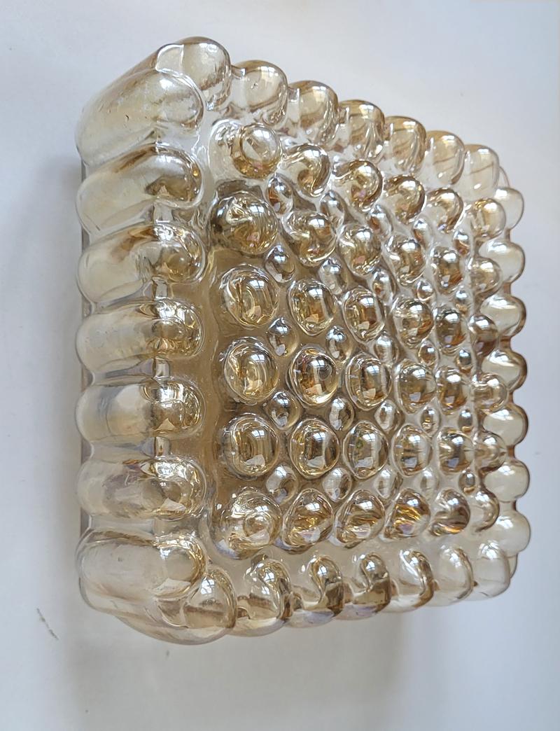 Midcentury German Vintage Amber Glass Ceiling or Wall Light Flushmount, 1960s In Good Condition For Sale In Berlin, DE