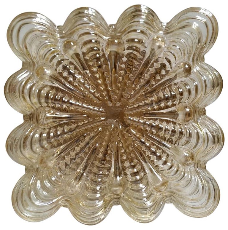 Midcentury German Vintage Amber Glass Ceiling or Wall Light Flushmount, 1960s For Sale