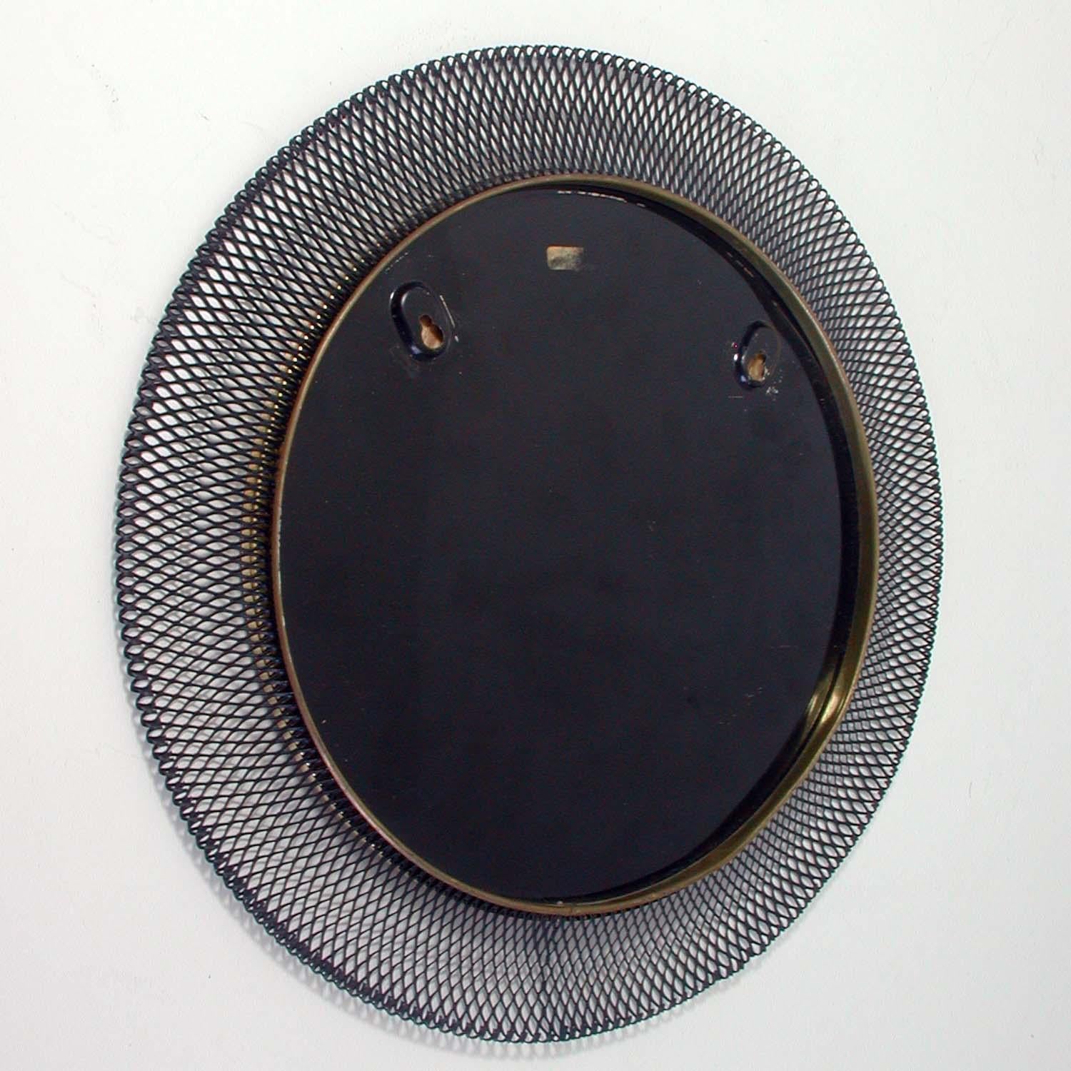 Midcentury German Wall Mirror Black Metal Brass Vereinigte Werkstätten, Munich For Sale 3