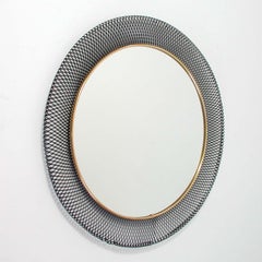 Midcentury German Wall Mirror Black Metal Brass Vereinigte Werkstätten, Munich