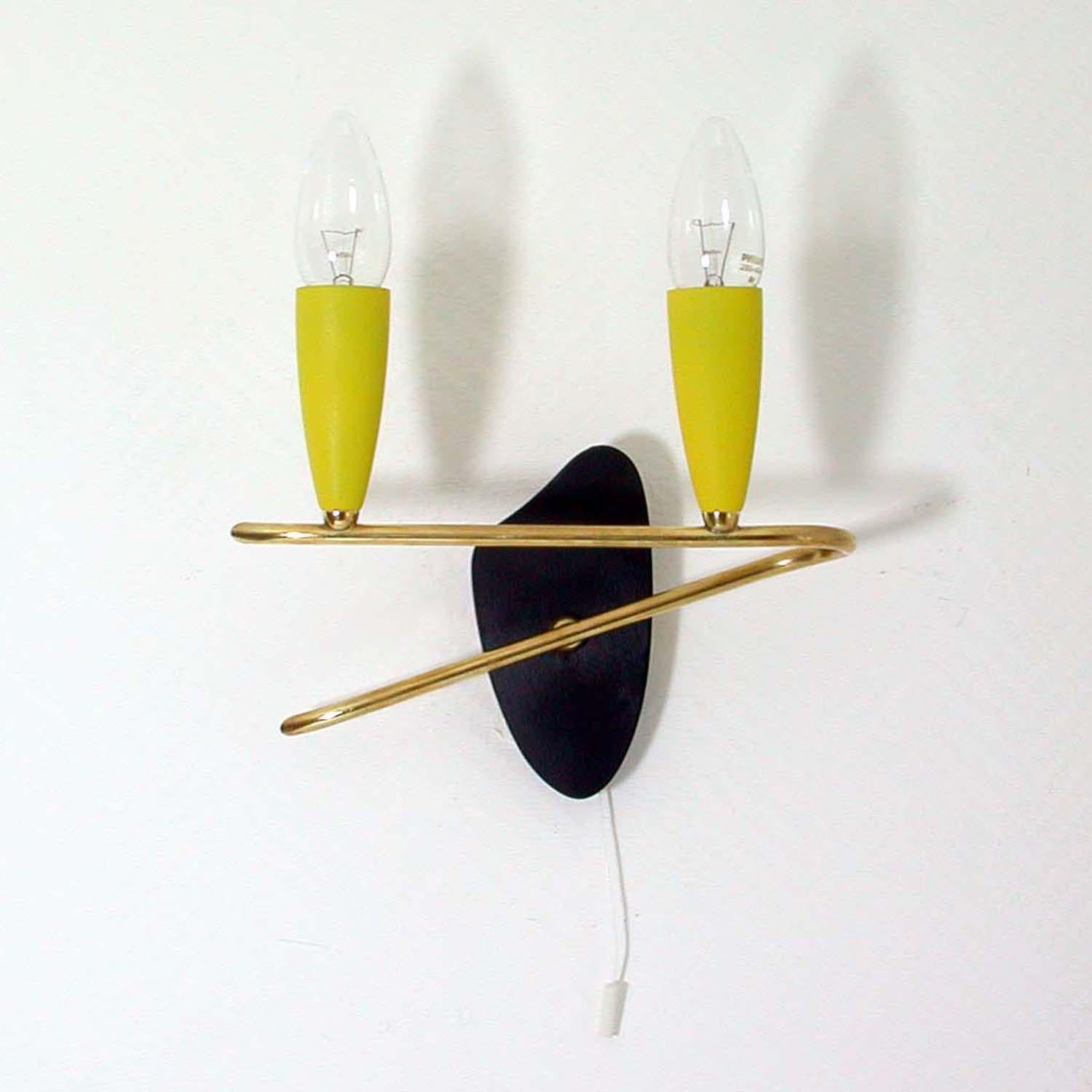 Plastic Midcentury German Yellow Black and Brass Wall Light Sconce, 1950s