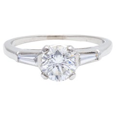 Midcentury GIA 1.03 Carats Round Brilliant Cut Diamond Platinum Ring