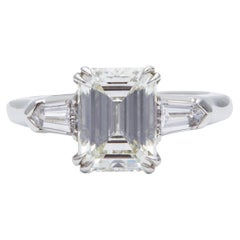 Retro Midcentury GIA 2.07 Carats Emerald Cut Diamond Platinum Ring