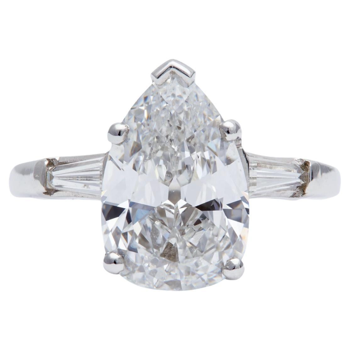 Midcentury GIA 2.82 Carats Pear Cut Diamond Platinum Ring