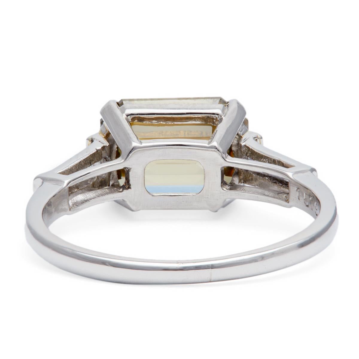 Midcentury GIA 4.10 Carats Fancy Color Diamond Platinum Ring 1
