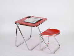 Midcentury Giancarlo Piretti Red "Platone" Folding Desk for Castelli, 1970s