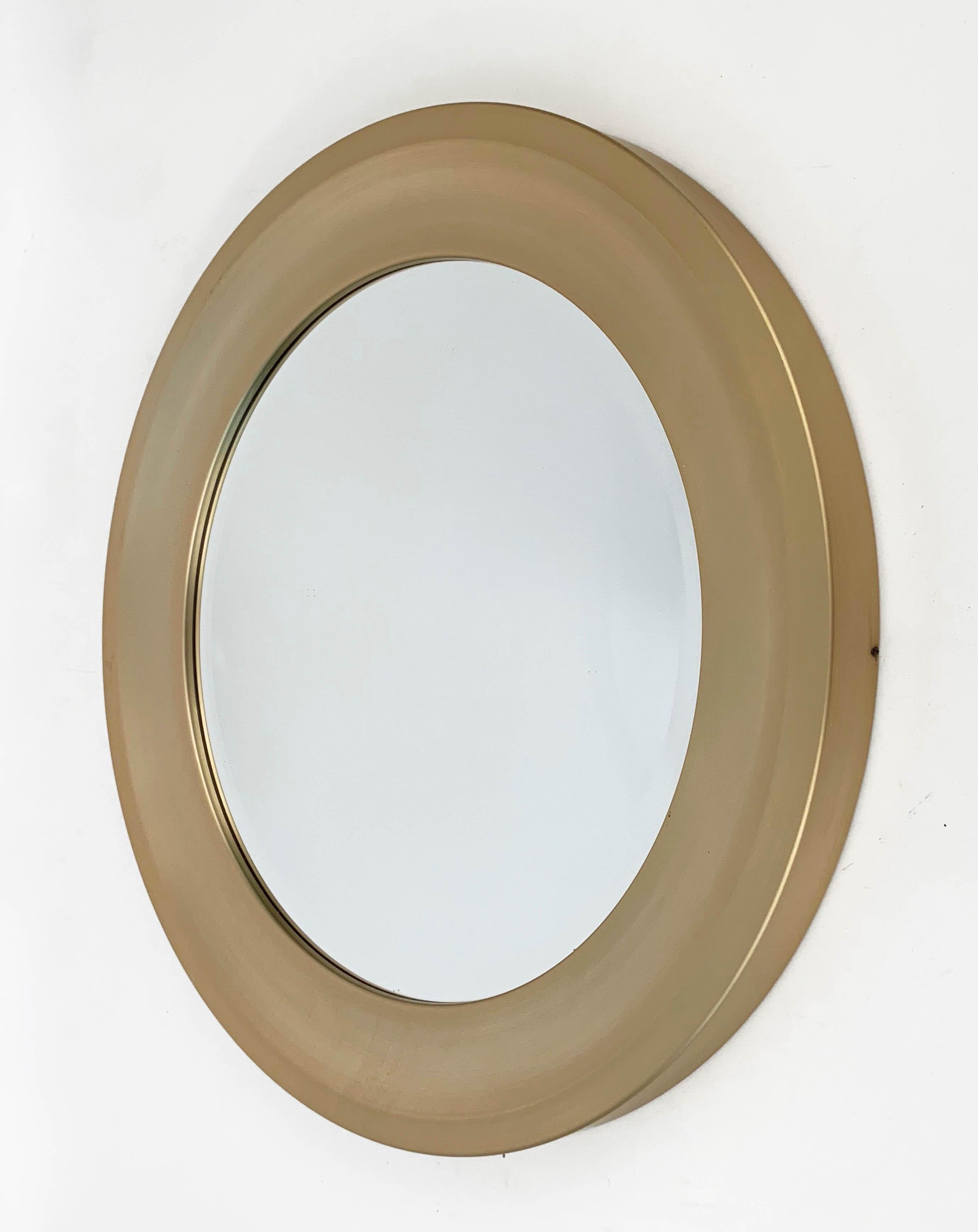 Mid-20th Century Midcentury Gilded Aluminum Frame Round Bevel Italian Mirror Artemide Style 1960s For Sale