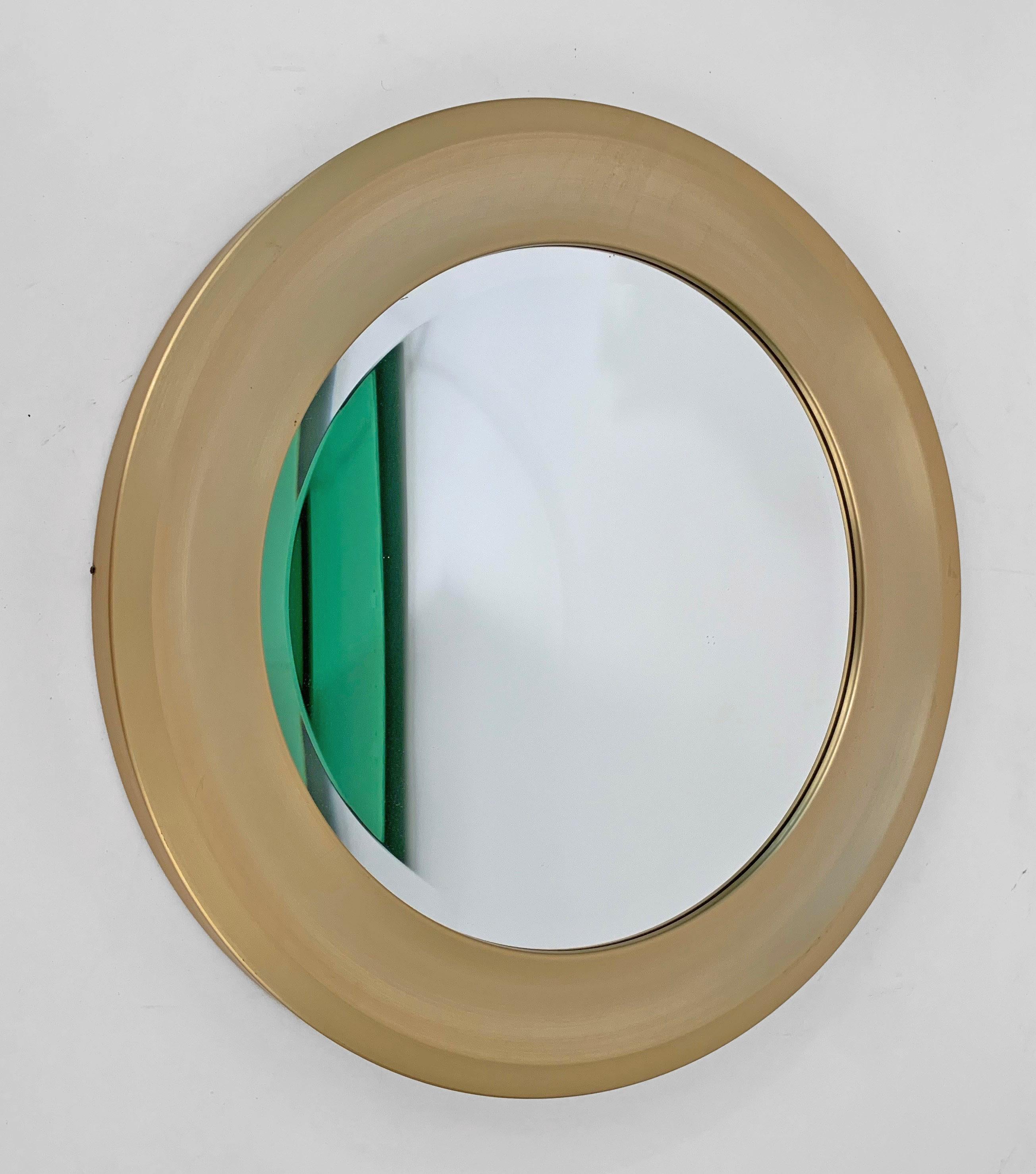Midcentury Gilded Aluminum Frame Round Bevel Italian Mirror Artemide Style 1960s For Sale 2