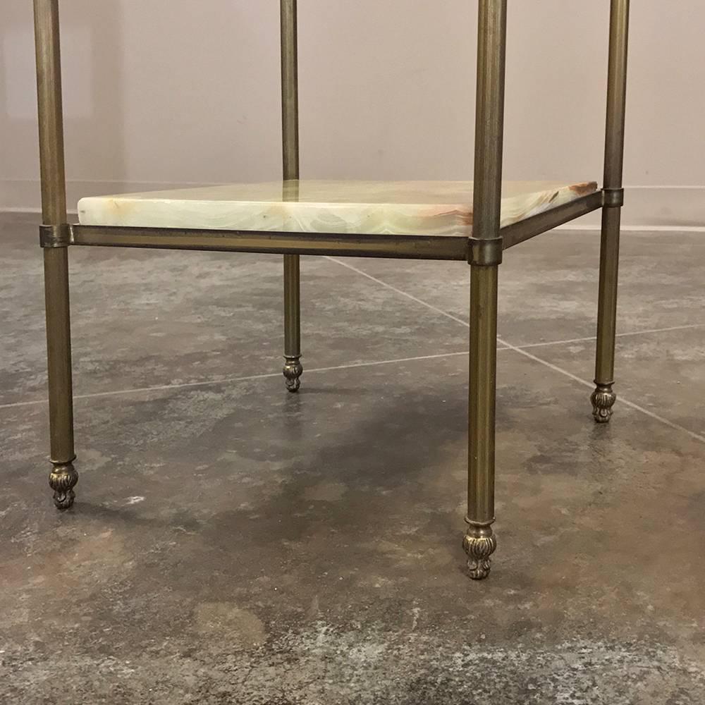Midcentury Gilded Brass Neoclassical End Table with Two Tiers Onyx Top In Good Condition In Dallas, TX
