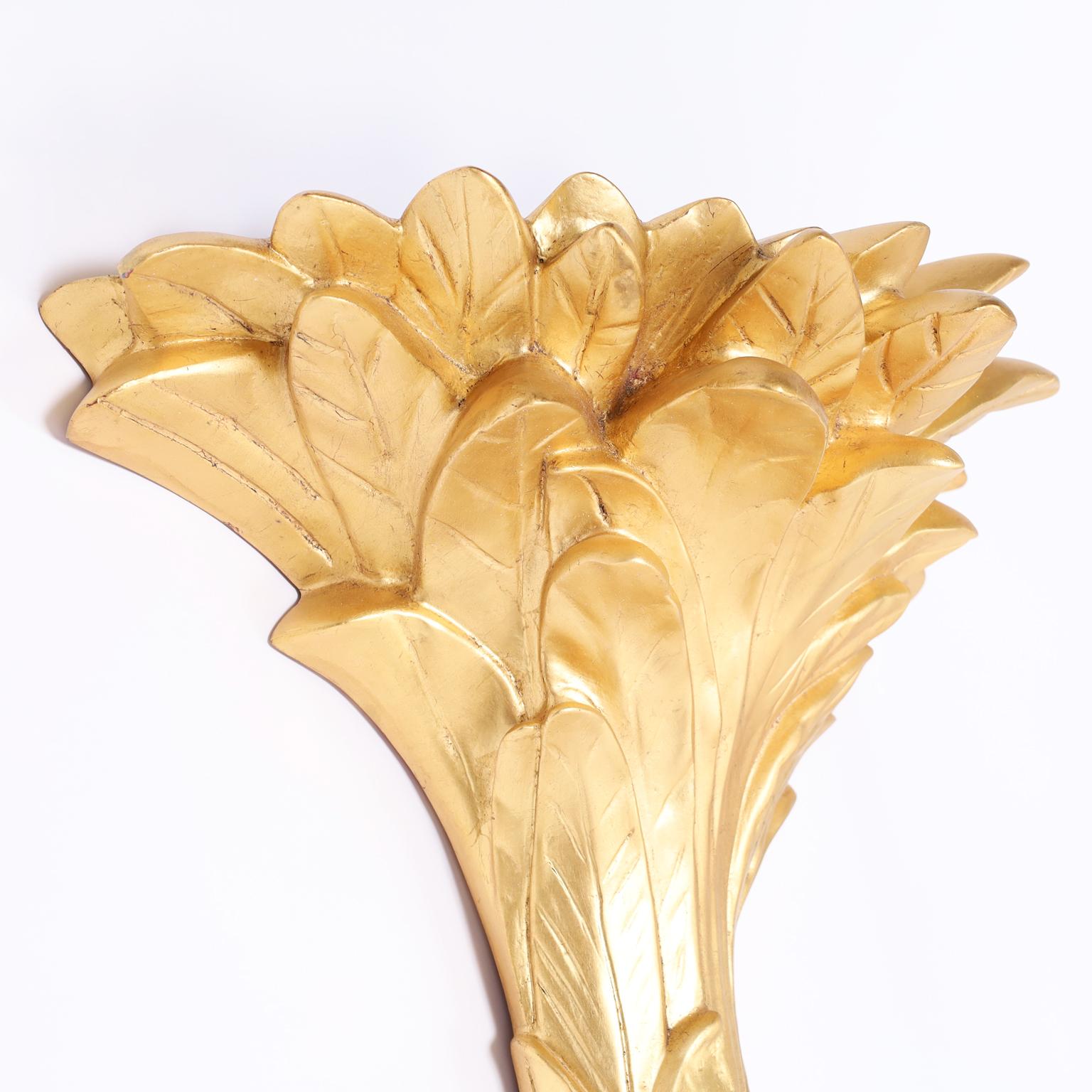 Neoclassical Midcentury Gilded Palm Tree Wall Torchiere