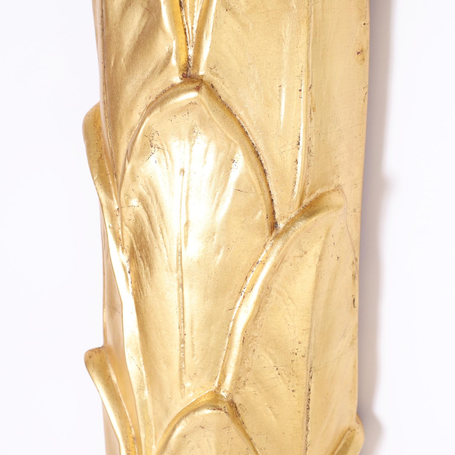 Cast Midcentury Gilded Palm Tree Wall Torchiere