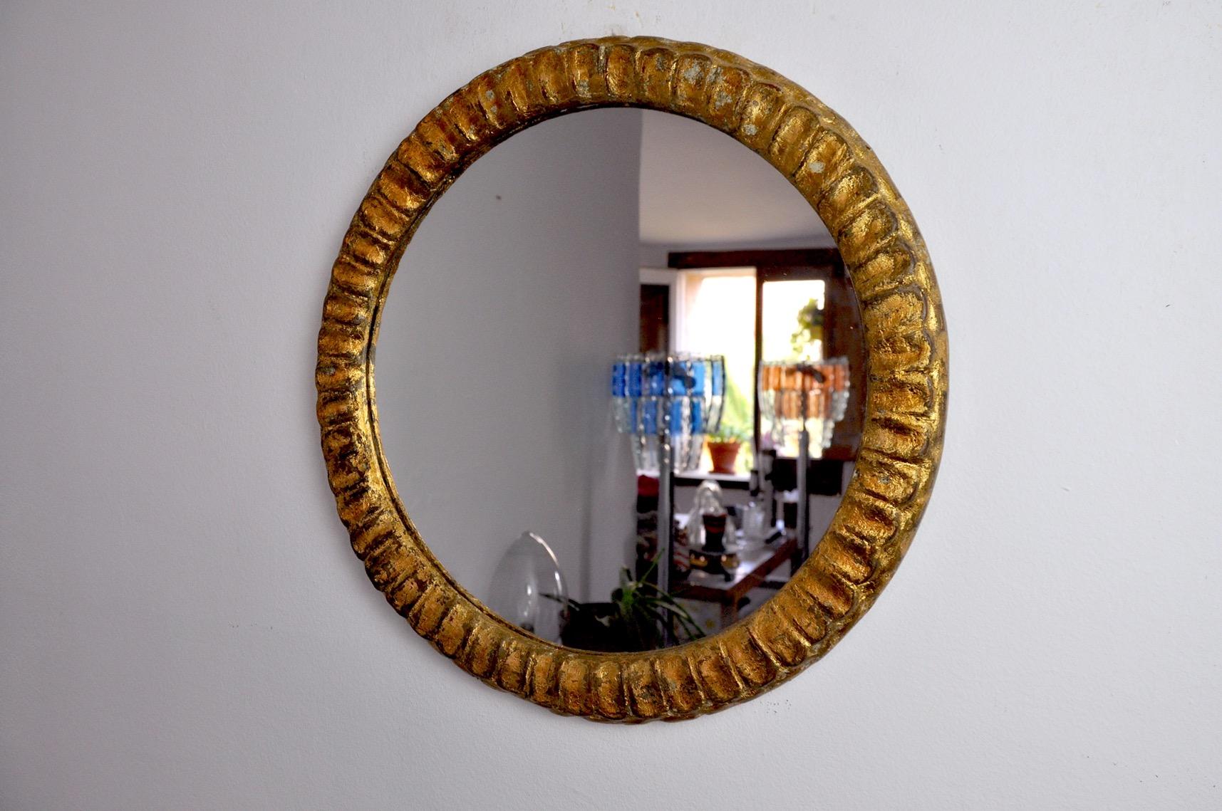 Hollywood Regency Midcentury Gilded Wooden Sun Mirror, France For Sale