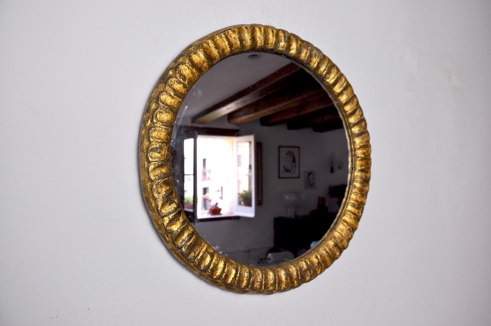 French Midcentury Gilded Wooden Sun Mirror, France For Sale