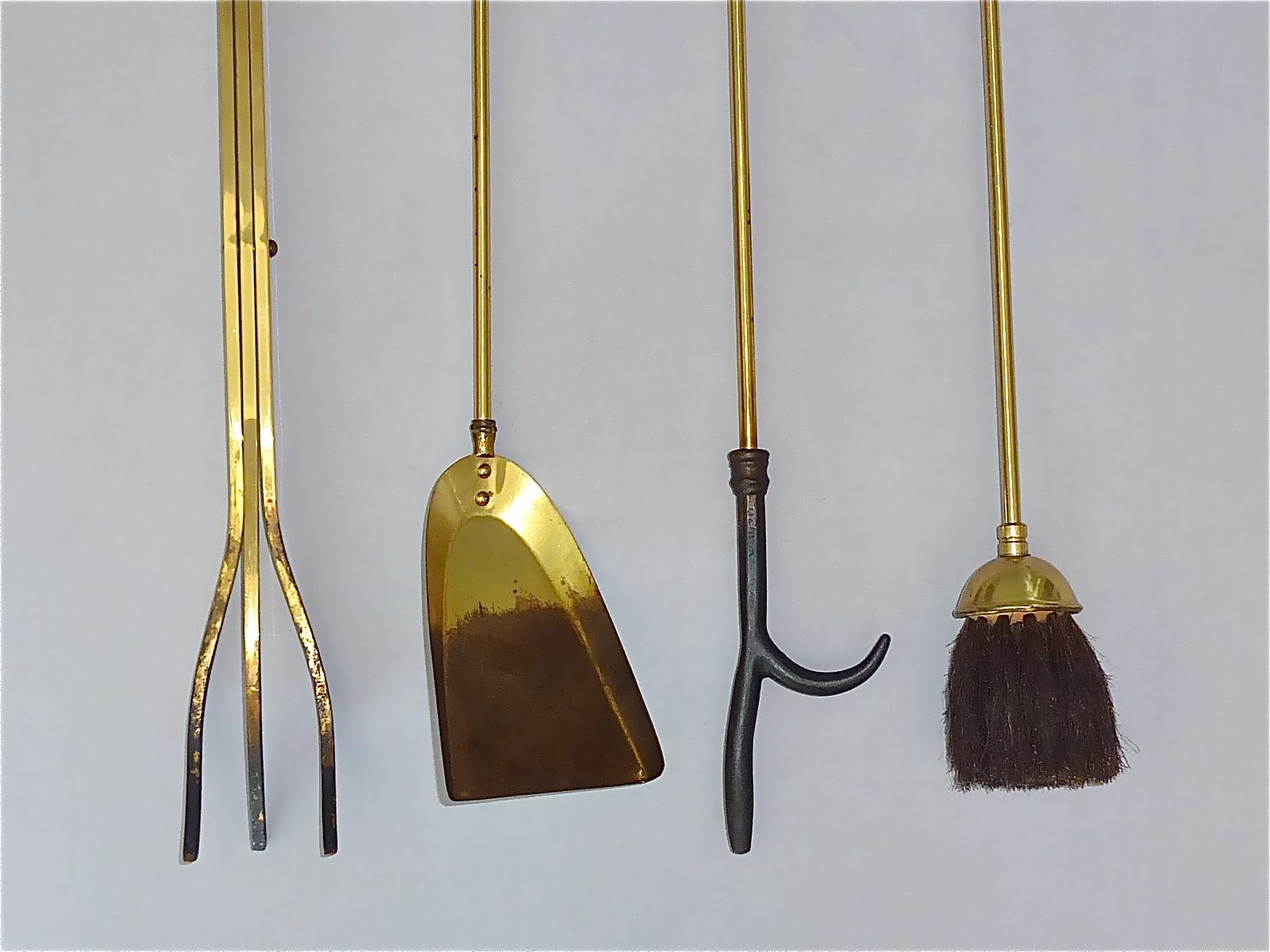 Midcentury Gilt Brass Fire Place Tool Set Stand French Bagues Jansen Style 1970 For Sale 3