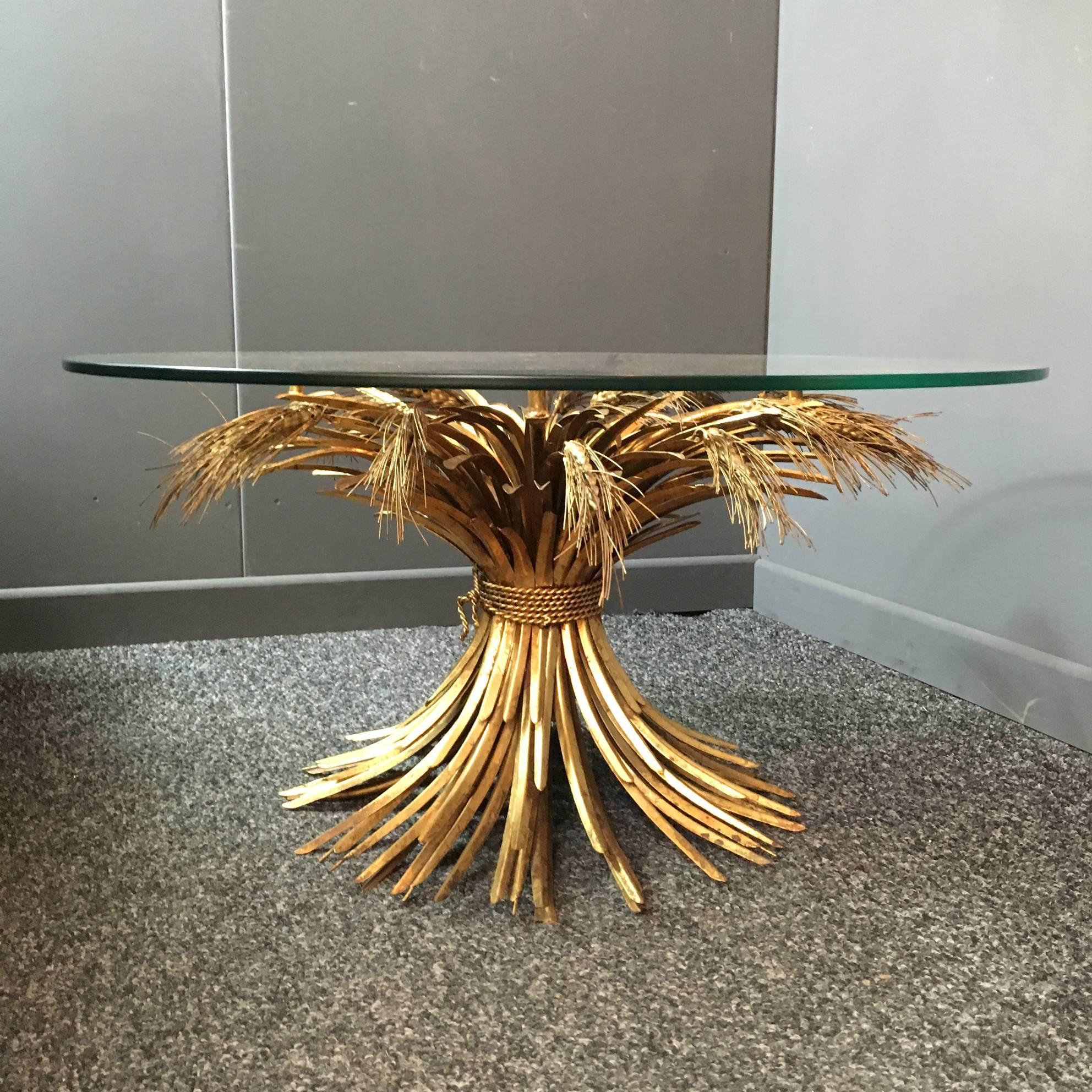 Hand-Crafted Midcentury Gilt Brass Wheat Sheaf Table
