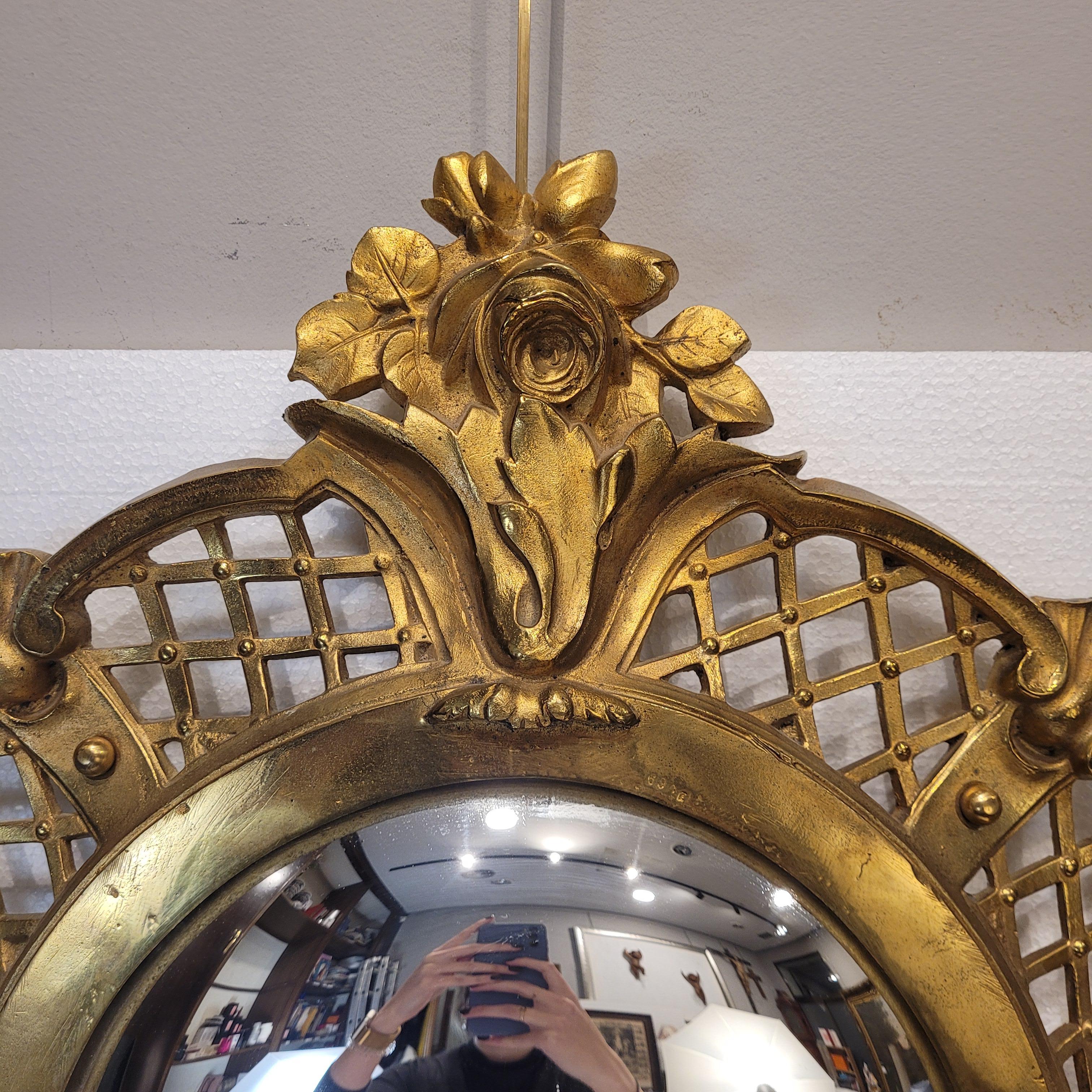 Midcentury gilt bronze convex mirror “Witch mirror” France For Sale 3