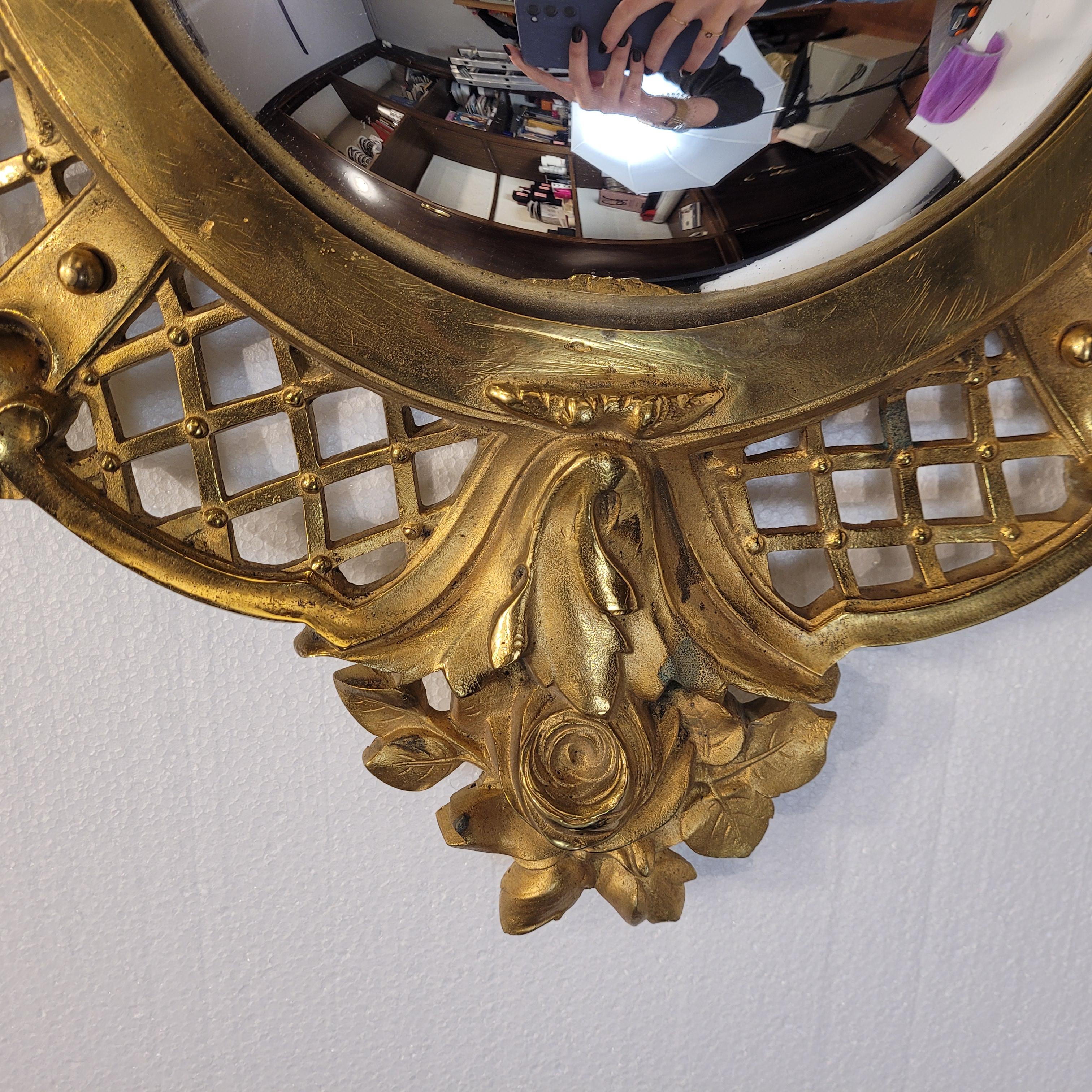 Midcentury gilt bronze convex mirror “Witch mirror” France For Sale 5