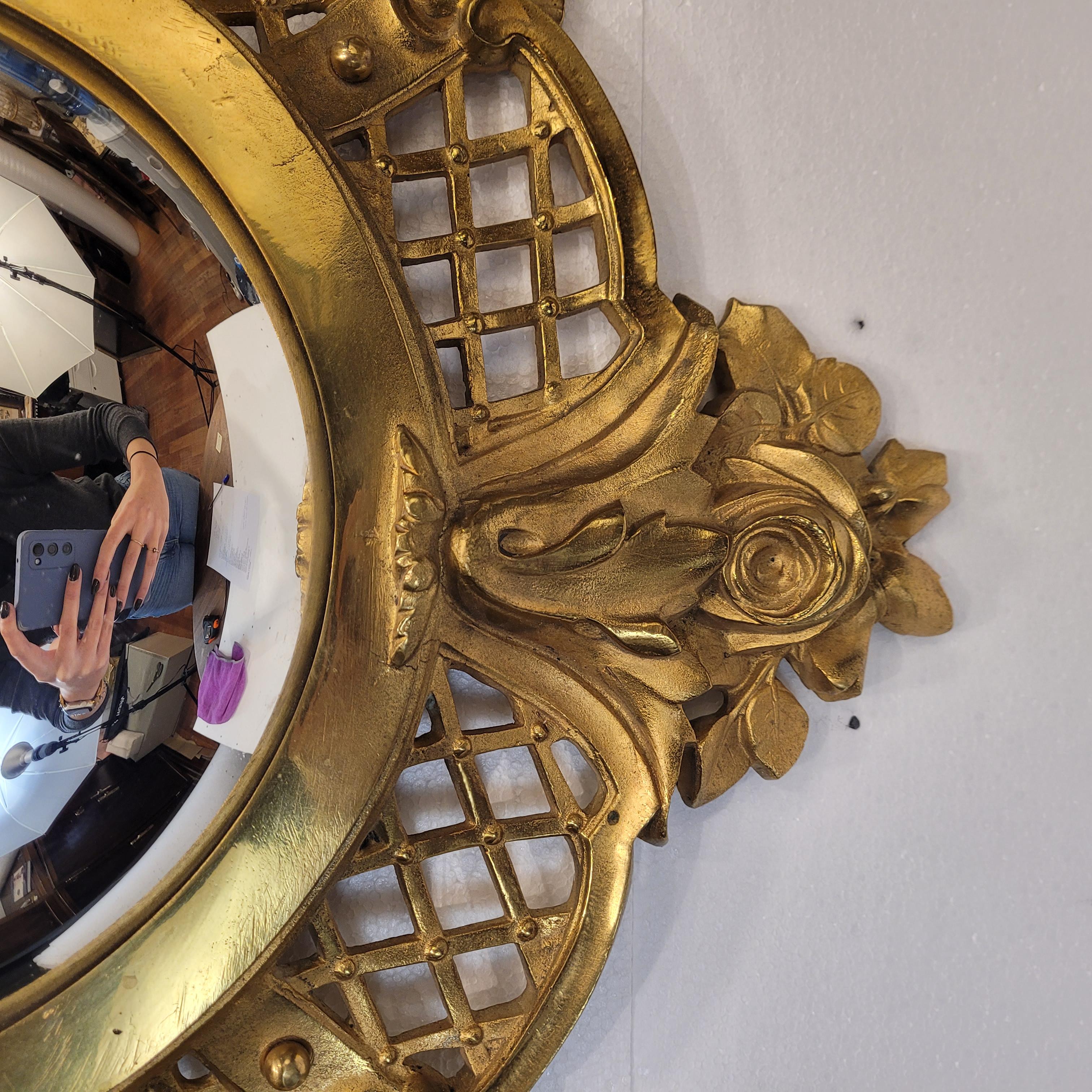 Midcentury gilt bronze convex mirror “Witch mirror” France For Sale 6