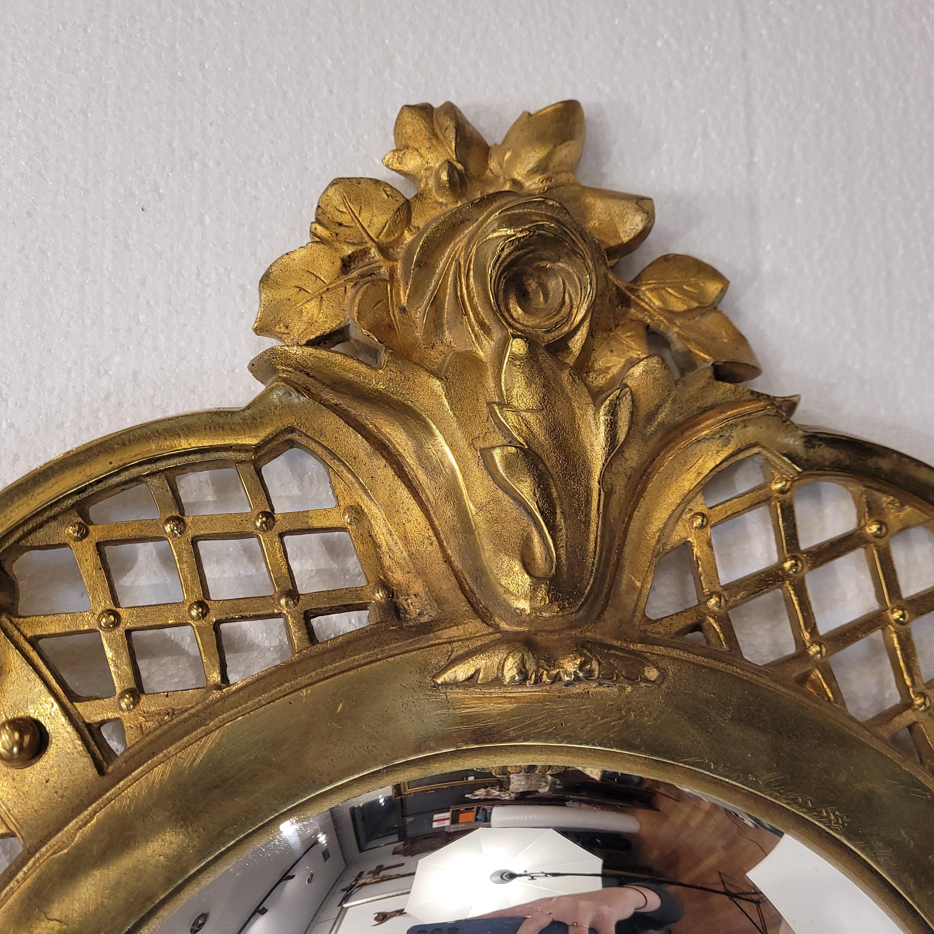 Midcentury gilt bronze convex mirror “Witch mirror” France For Sale 7