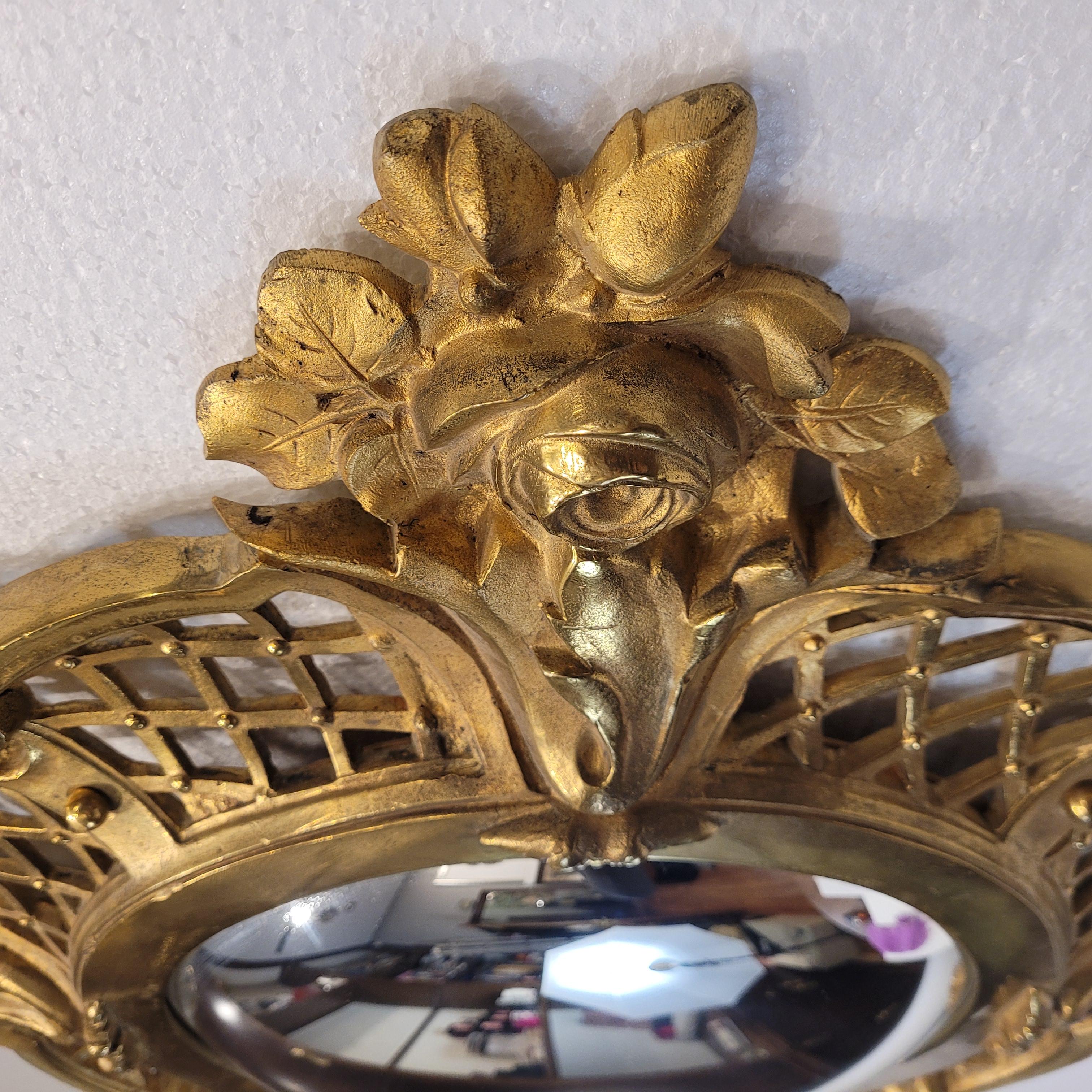 Midcentury gilt bronze convex mirror “Witch mirror” France For Sale 8