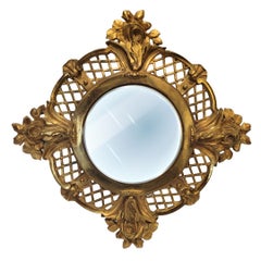 Midcentury gilt bronze convex mirror “Witch mirror” France