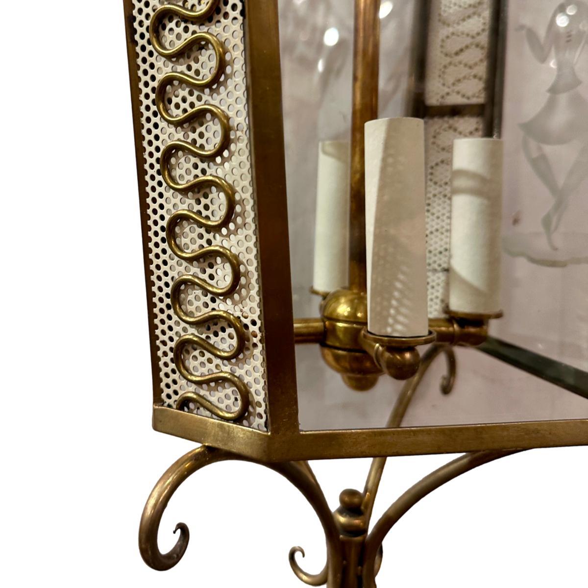 Italian Midcentury Gilt Lantern For Sale