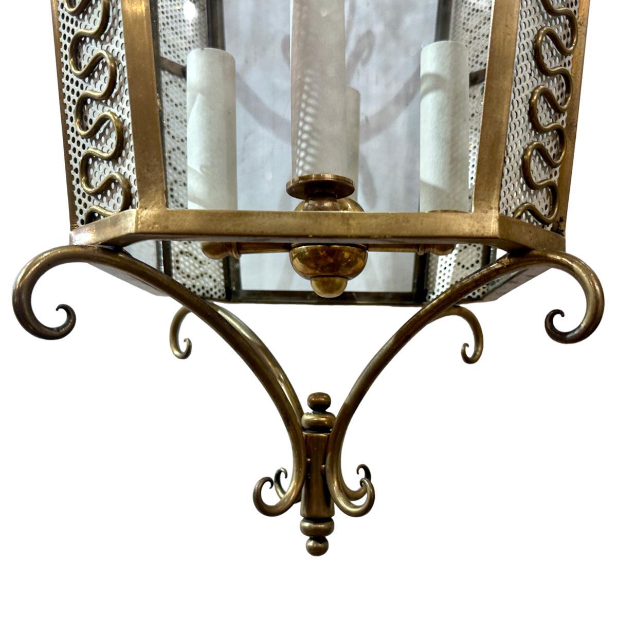 Metal Midcentury Gilt Lantern For Sale