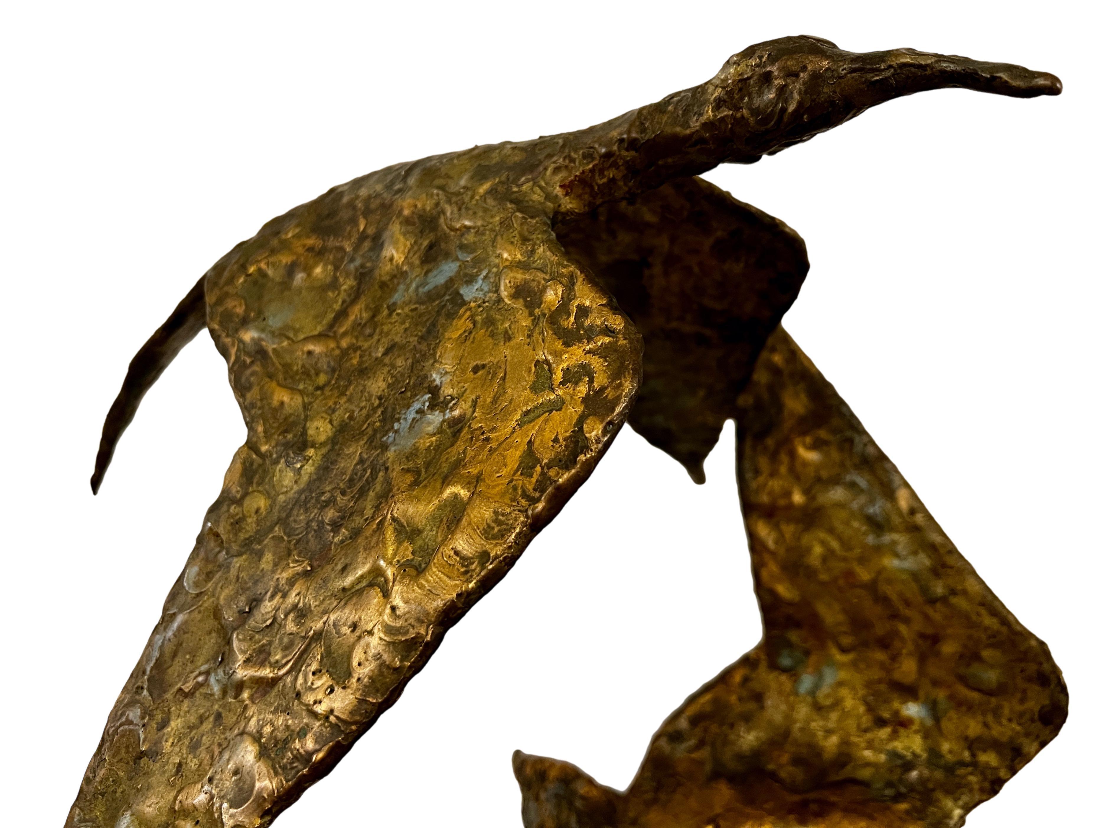 Stone Midcentury Gilt Metal Bird Sculpture   For Sale