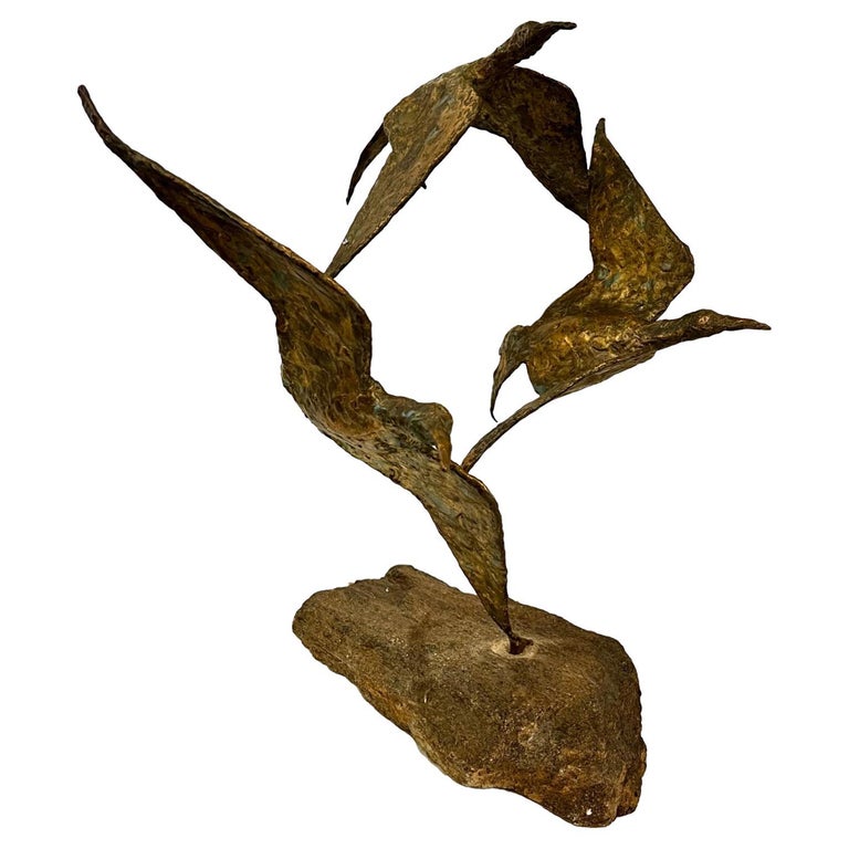 Midcentury Gilt Metal Bird Sculpture For Sale at 1stDibs