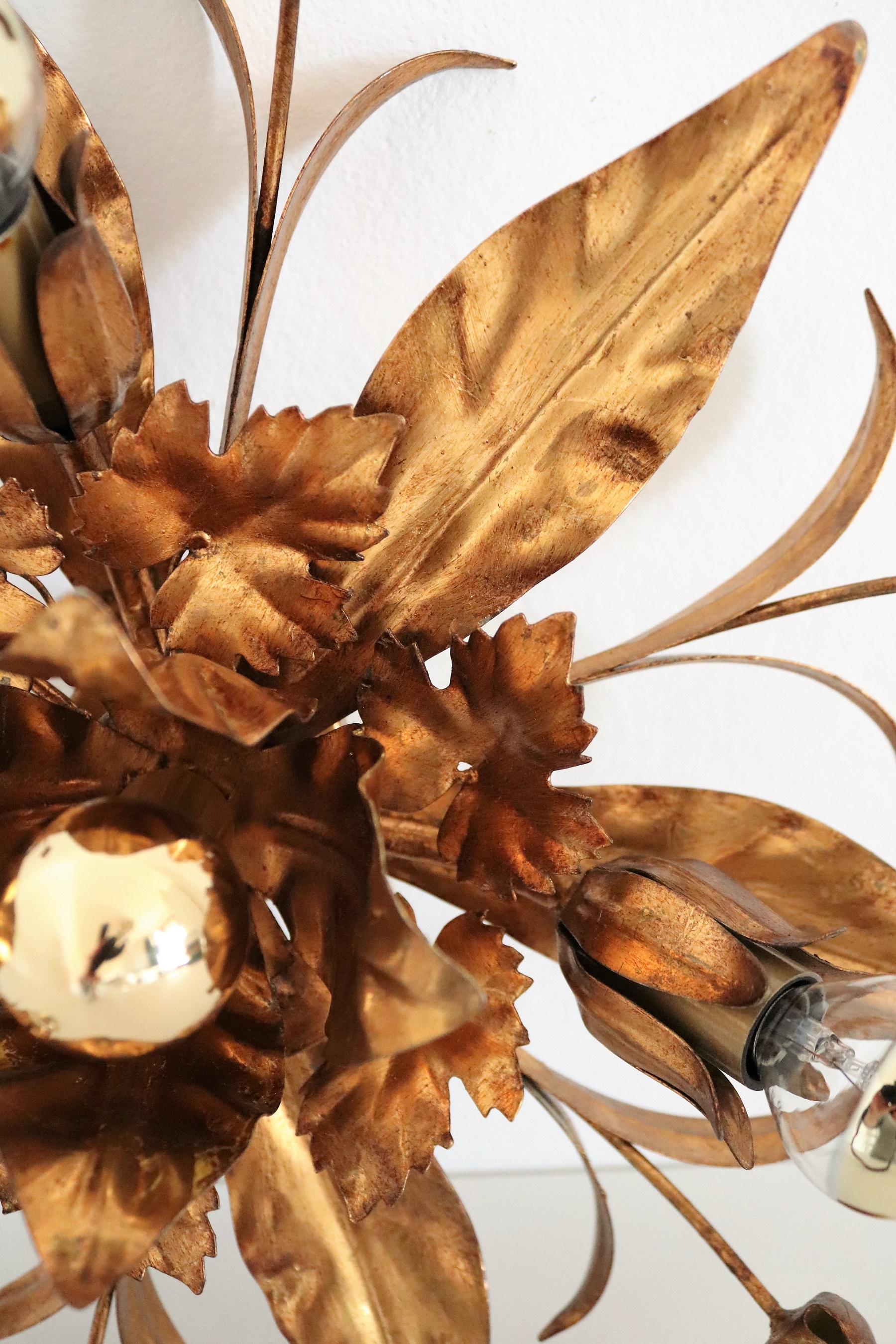 Midcentury Gilt Metal Flower Flush Mount Light or Wall Light by Hans Kögl, 1970s In Good Condition In Morazzone, Varese