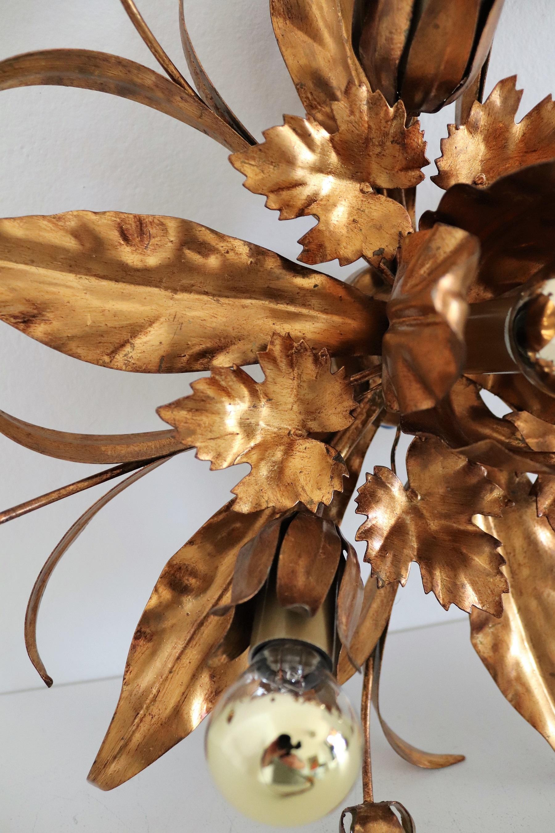 Late 20th Century Midcentury Gilt Metal Flower Flush Mount Light or Wall Light by Hans Kögl, 1970s