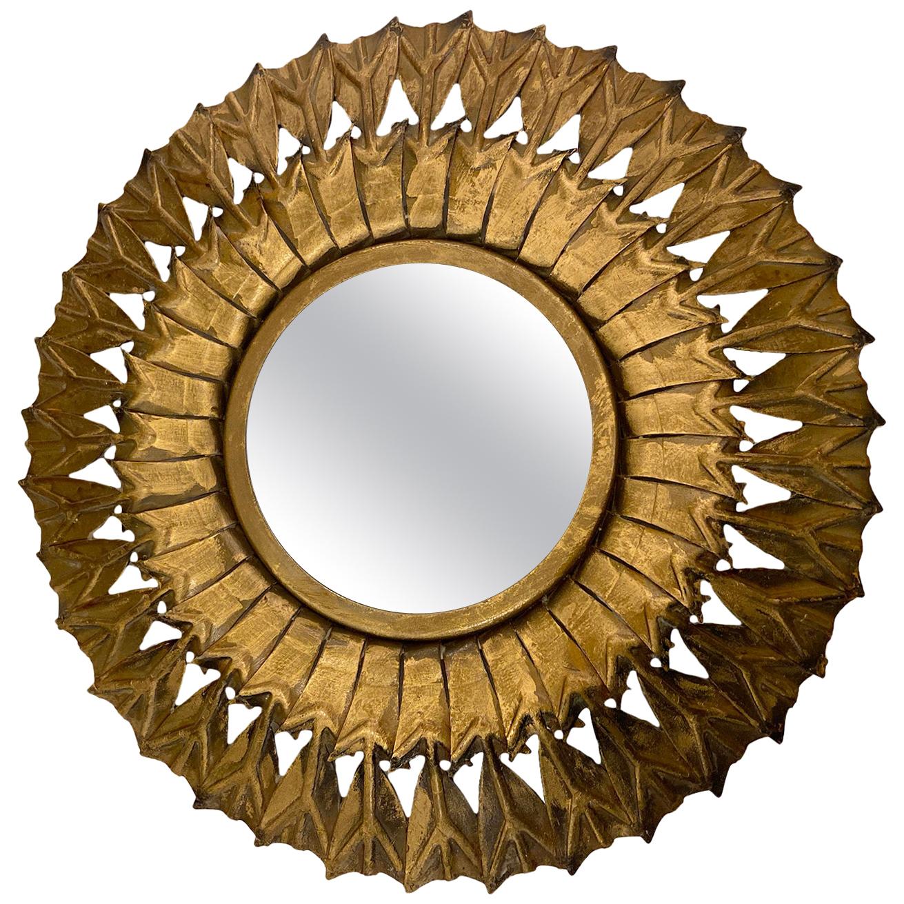 Vergoldeter Sonnenschliff-Spiegel aus der Mitte des Jahrhunderts