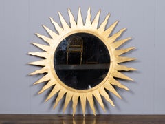 Midcentury Gilt Metal Sunburst Mirror with Radiating Rays