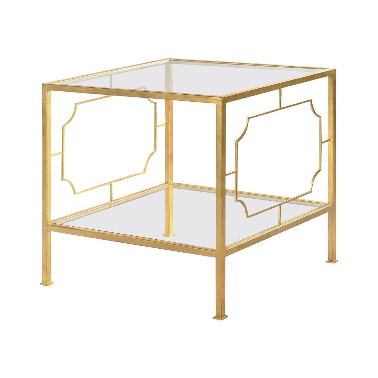 Midcentury Gilt Square Side Table - Clear Glass