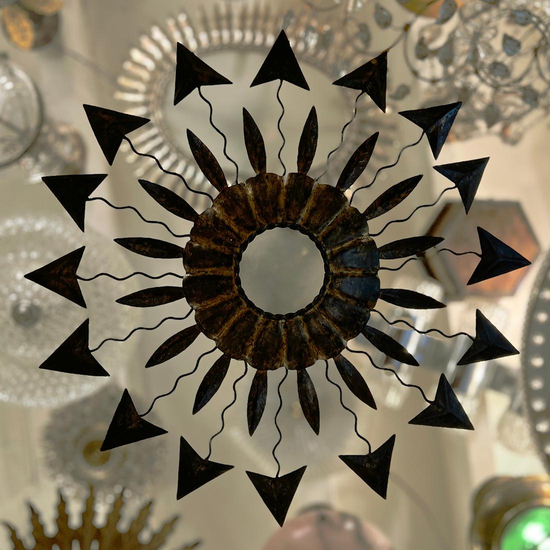 Midcentury Gilt Sunburst Light Fixture In Good Condition For Sale In New York, NY