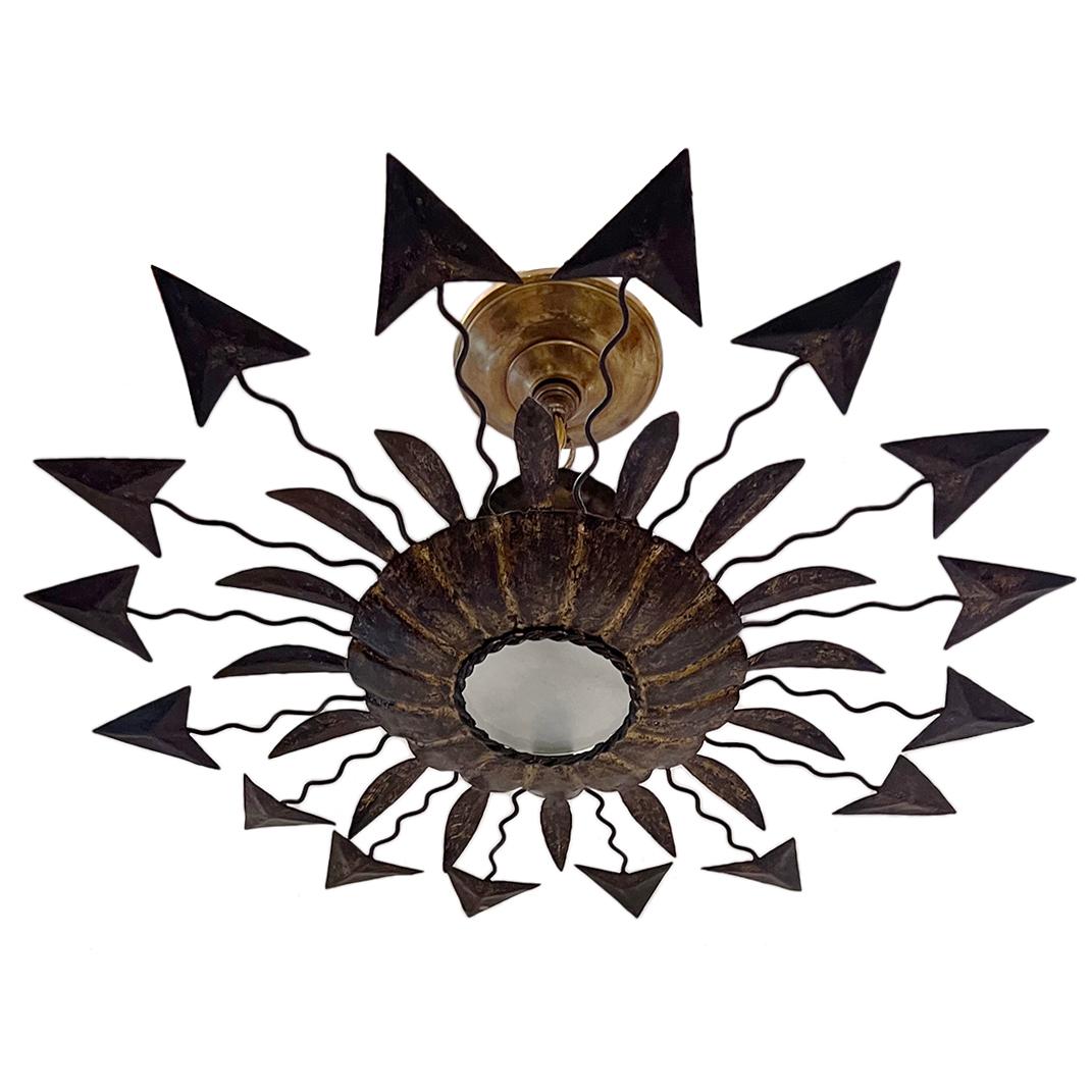 Mid-20th Century Midcentury Gilt Sunburst Light Fixture For Sale