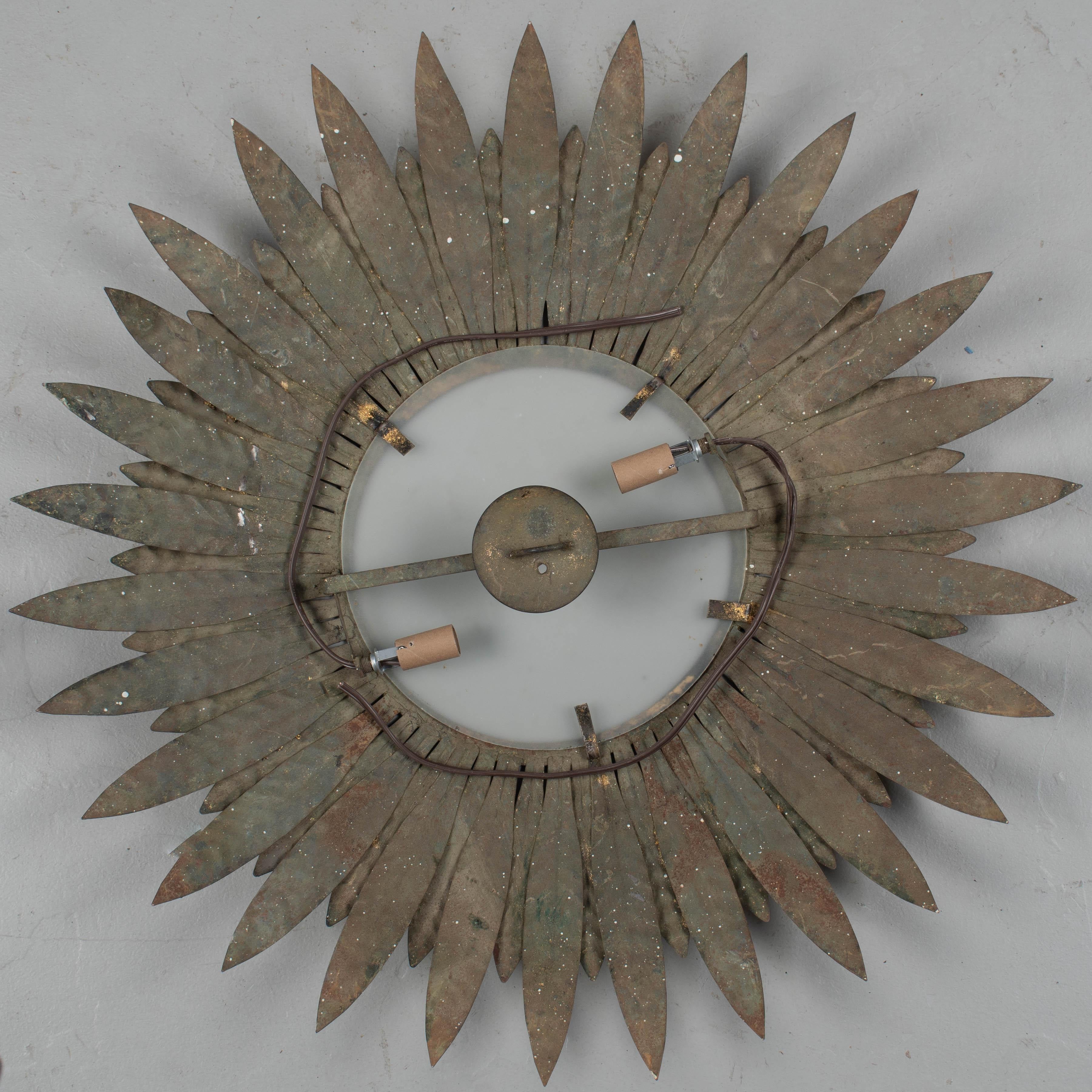 Mid-Century Modern Midcentury Gilt Tôle Sunburst Ceiling Light or Wall Sconce For Sale