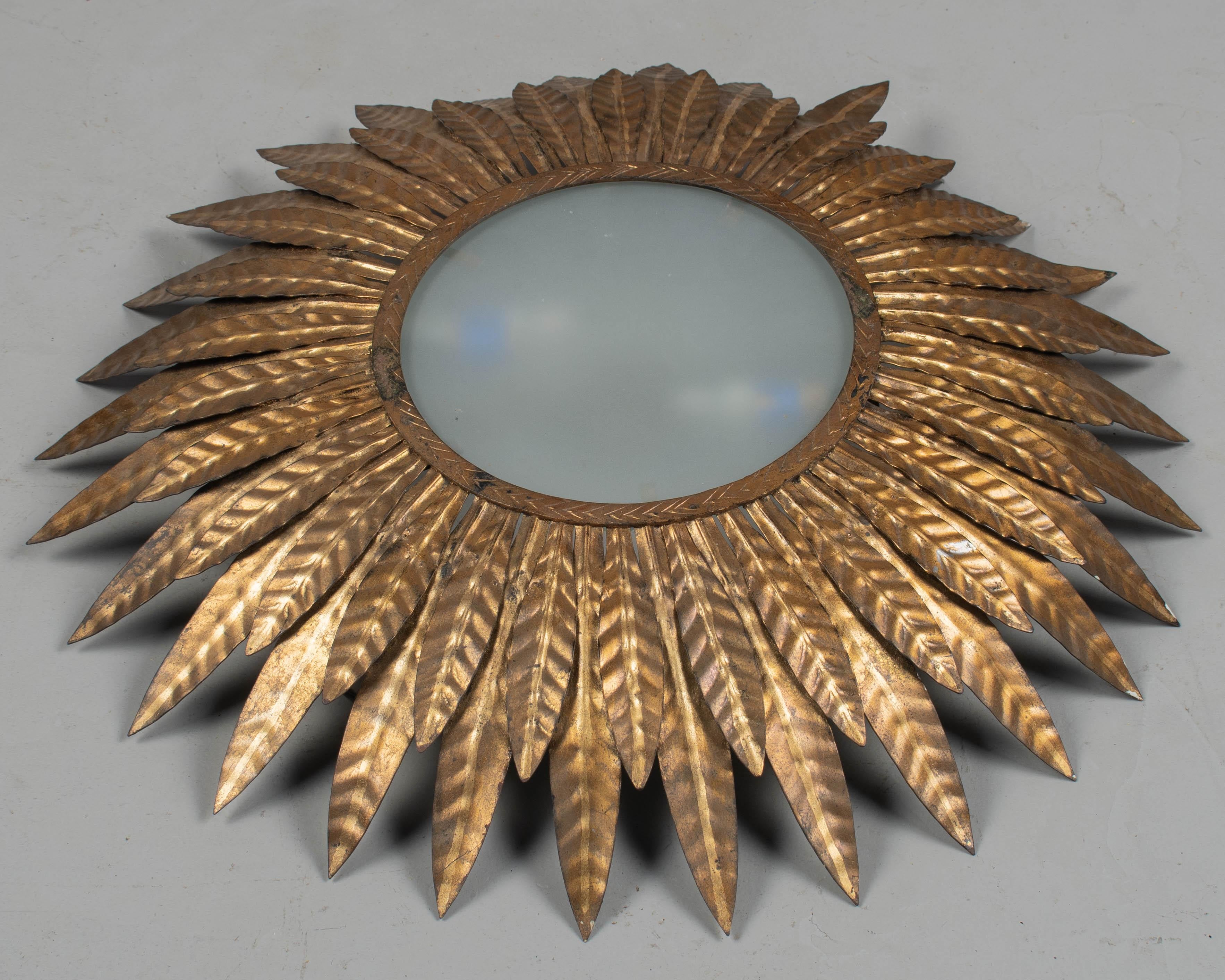 Spanish Midcentury Gilt Tôle Sunburst Ceiling Light or Wall Sconce For Sale