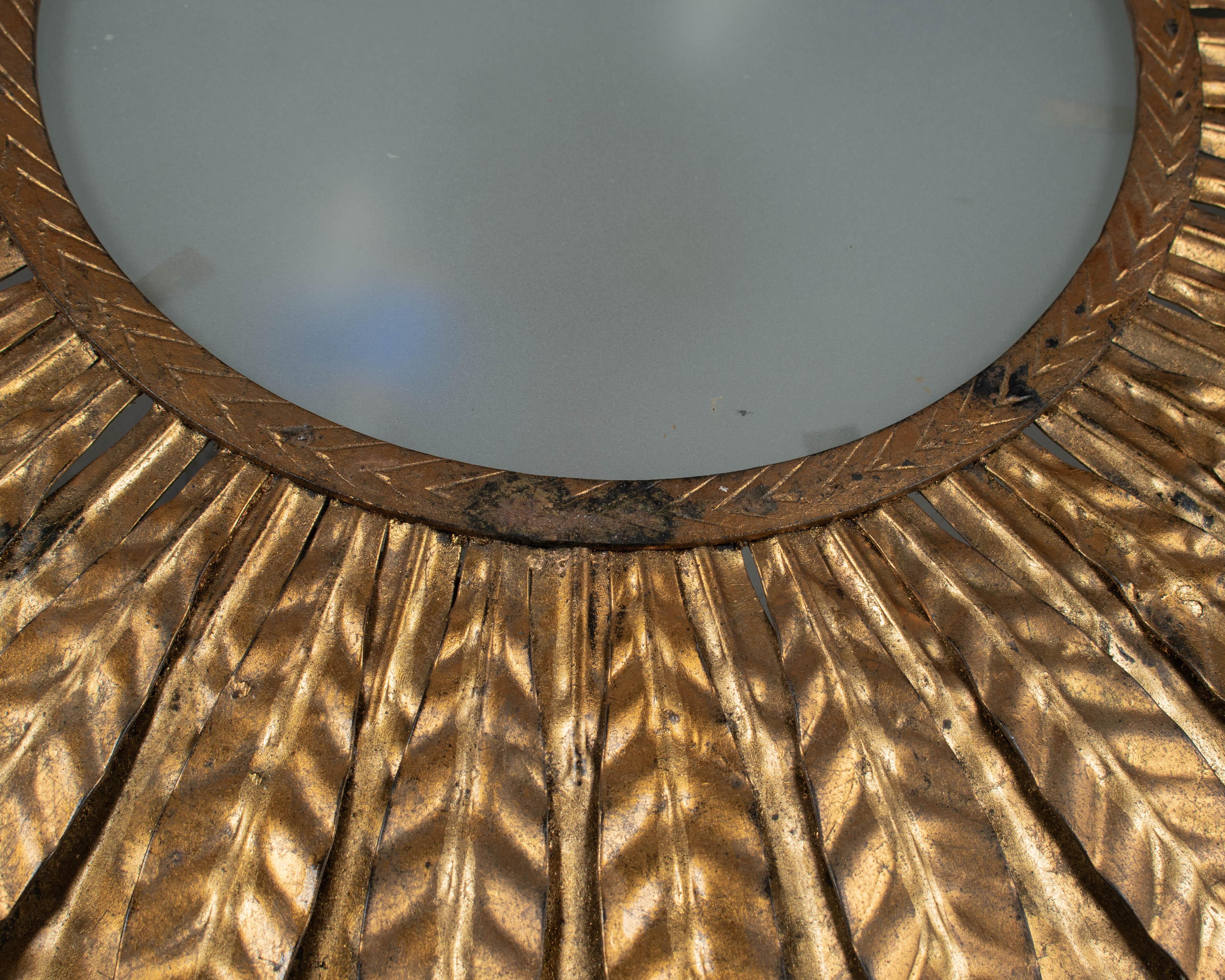 20th Century Midcentury Gilt Tôle Sunburst Ceiling Light or Wall Sconce For Sale
