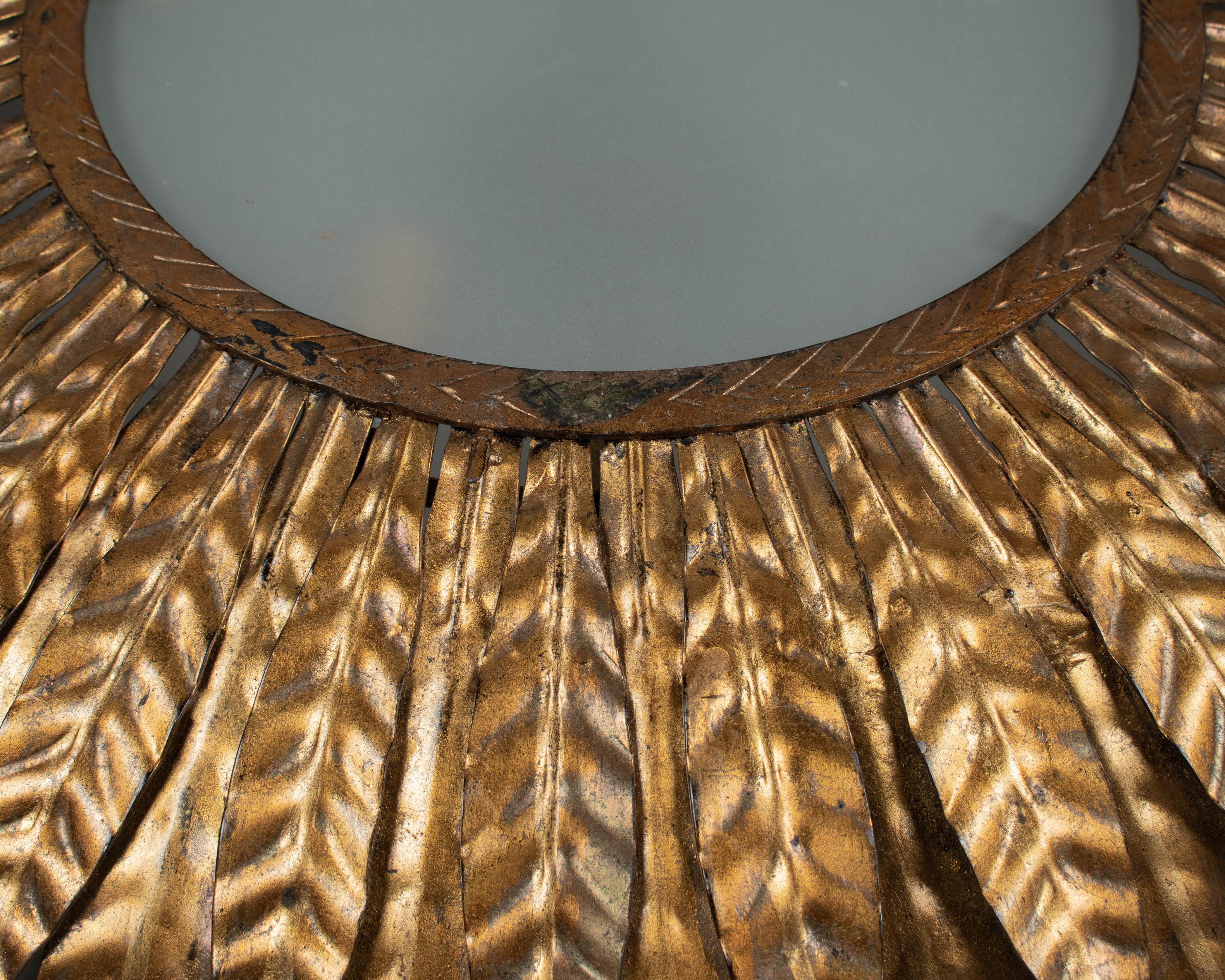 Metal Midcentury Gilt Tôle Sunburst Ceiling Light or Wall Sconce For Sale