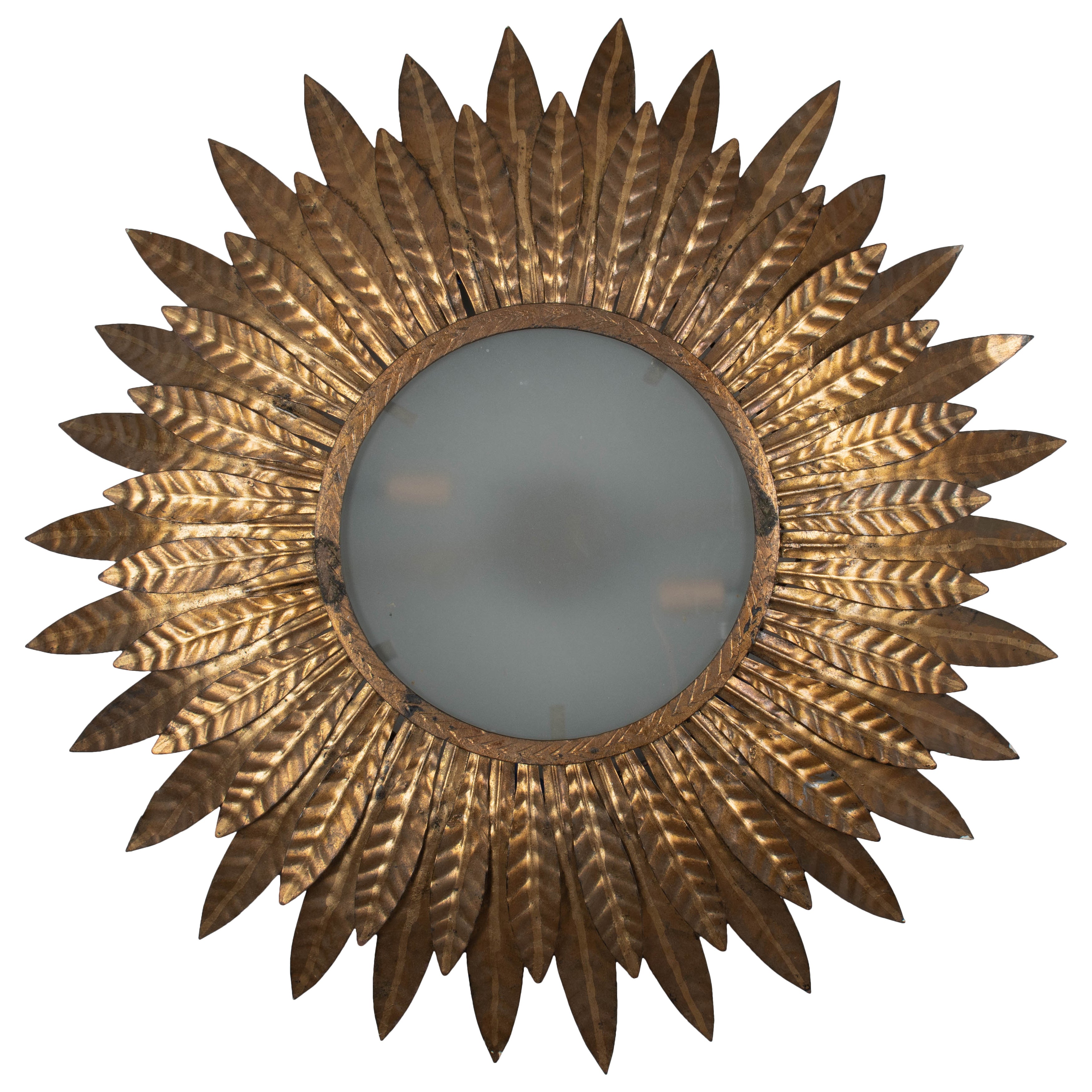 Midcentury Gilt Tôle Sunburst Ceiling Light or Wall Sconce For Sale