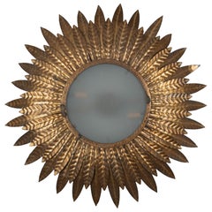 Midcentury Gilt Tôle Sunburst Ceiling Light or Wall Sconce