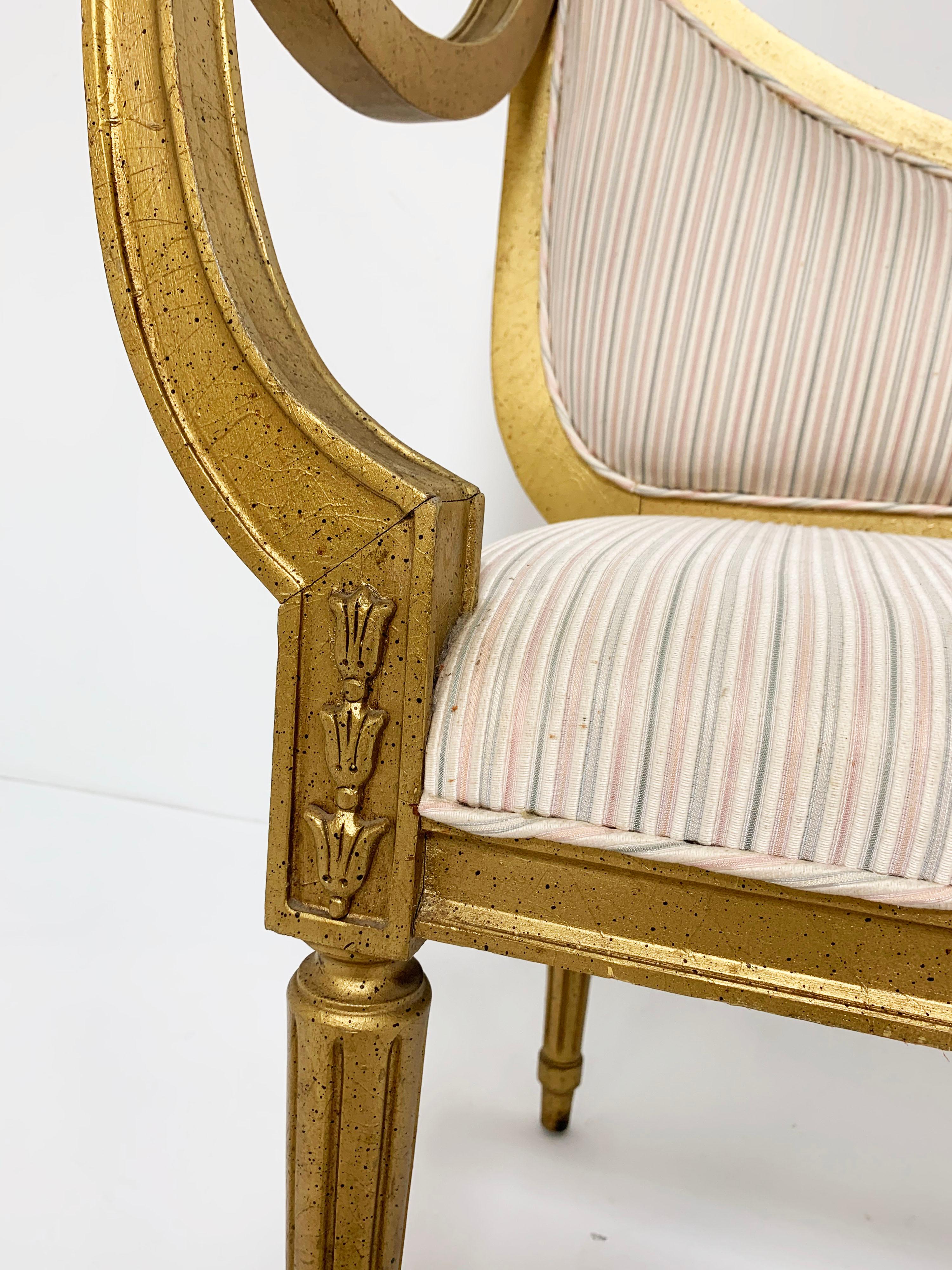 Italian Midcentury Giltwood Settee Bench in the Neoclassical Style, circa 1960s