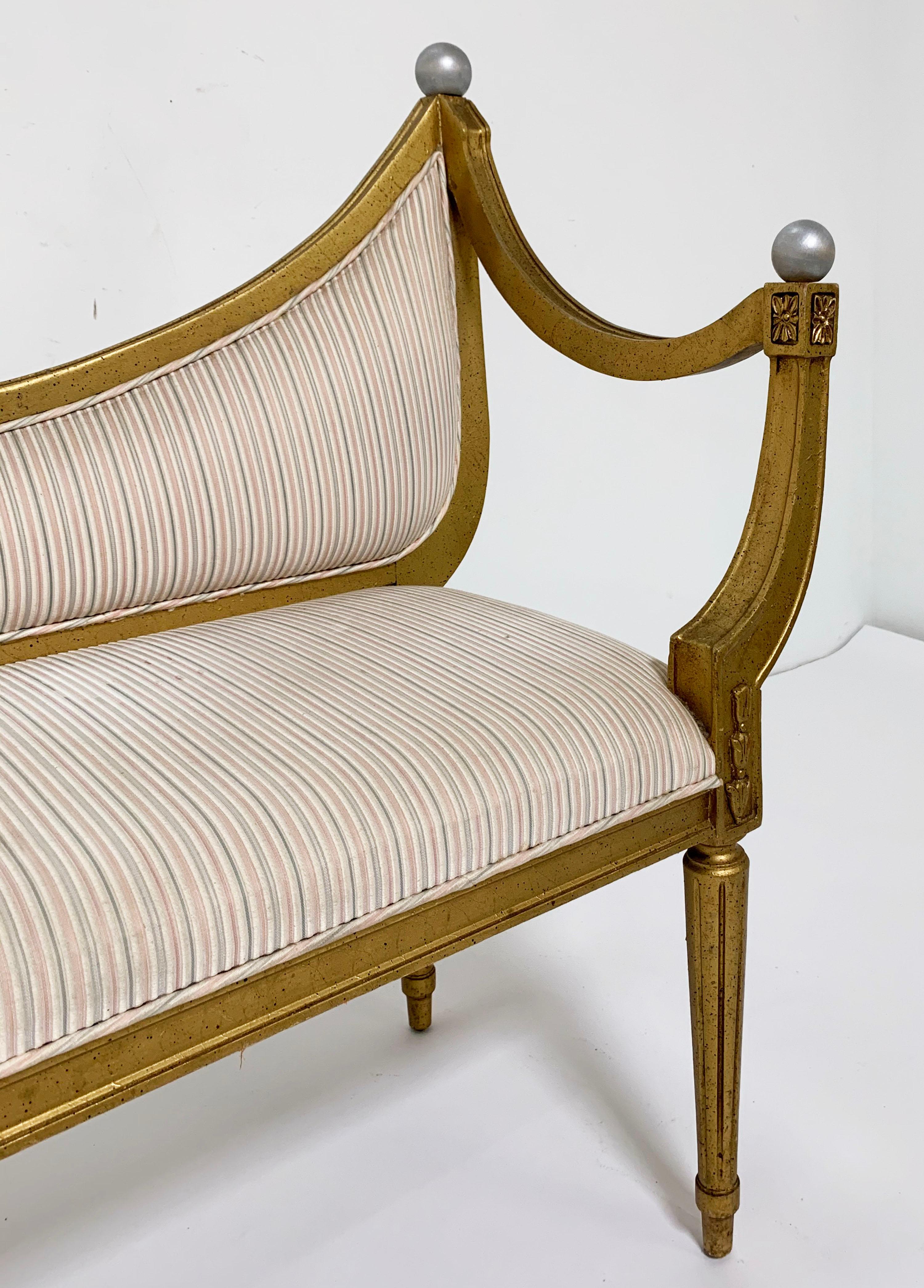 Midcentury Giltwood Settee Bench in the Neoclassical Style, circa 1960s In Good Condition In Peabody, MA