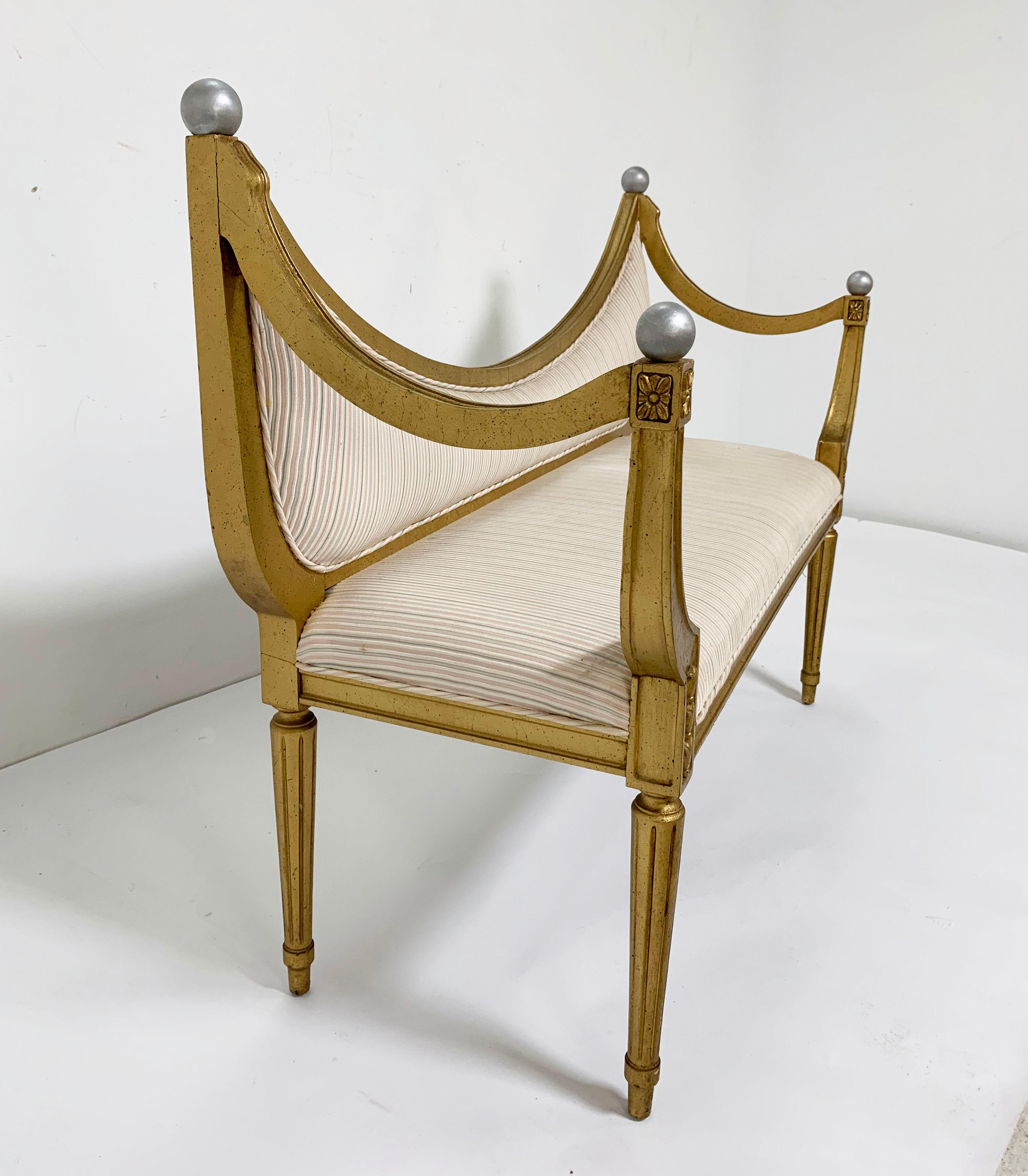 Upholstery Midcentury Giltwood Settee Bench in the Neoclassical Style, circa 1960s