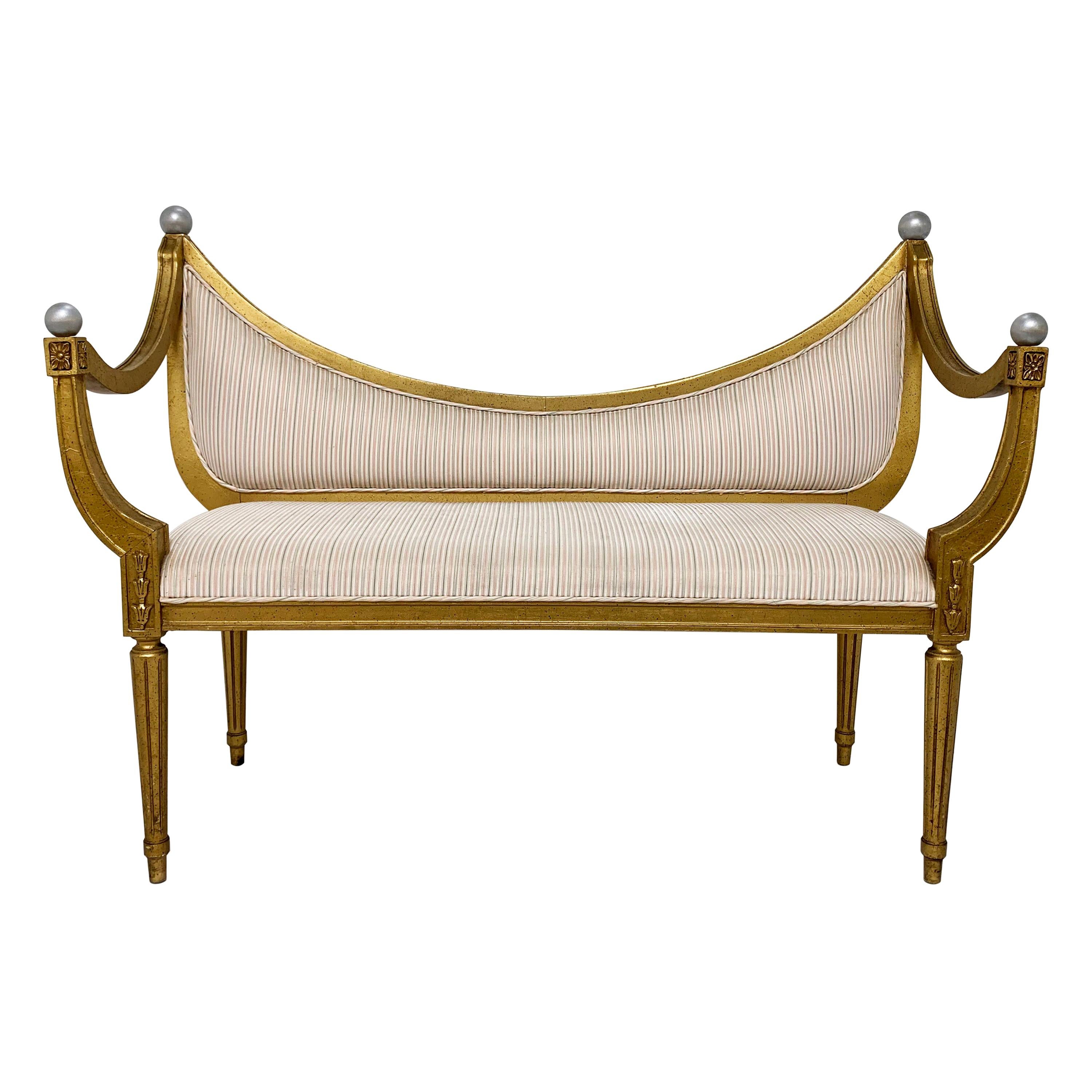 Midcentury Giltwood Settee Bench in the Neoclassical Style, circa 1960s