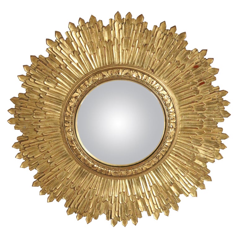 Midcentury Giltwood Sunburst Frame Convex Wall Mirror at 1stDibs