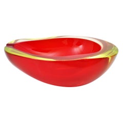 Midcentury Gino Cenedese Red & Yellow Sommerso Murano Glass Geode Bowl / Ashtray